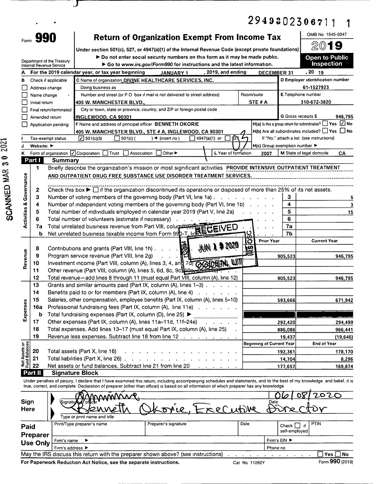 Image of first page of 2019 Form 990 for Divine Healthcare Services