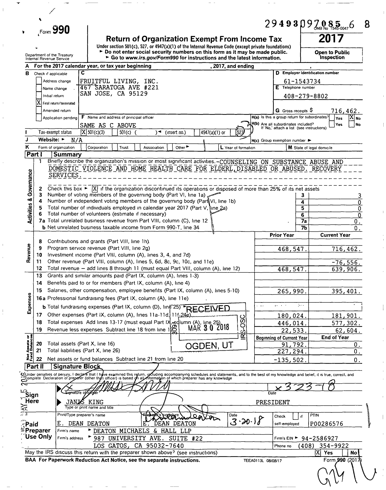 Image of first page of 2017 Form 990 for Fruitful Living