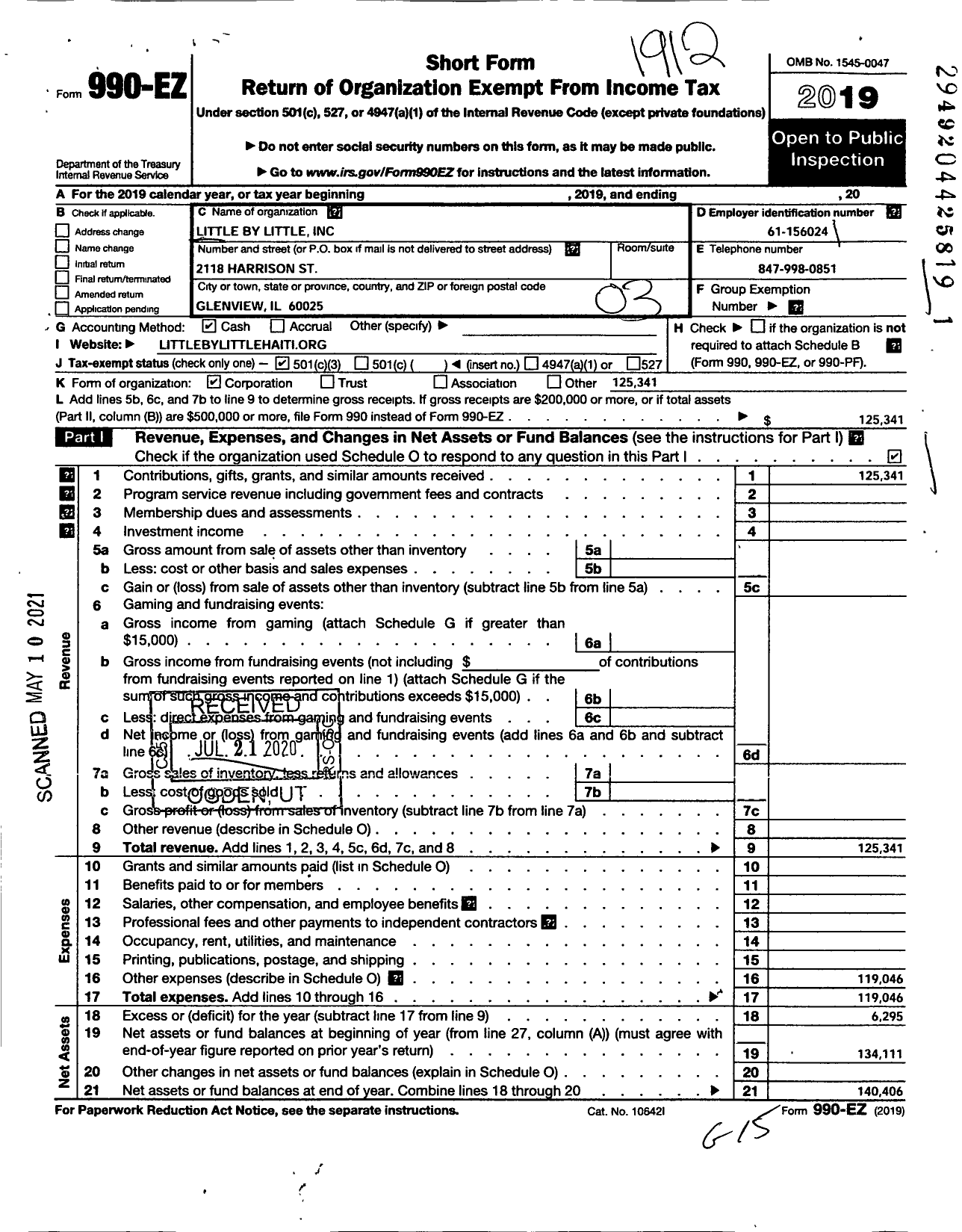 Image of first page of 2019 Form 990EZ for Little By Little