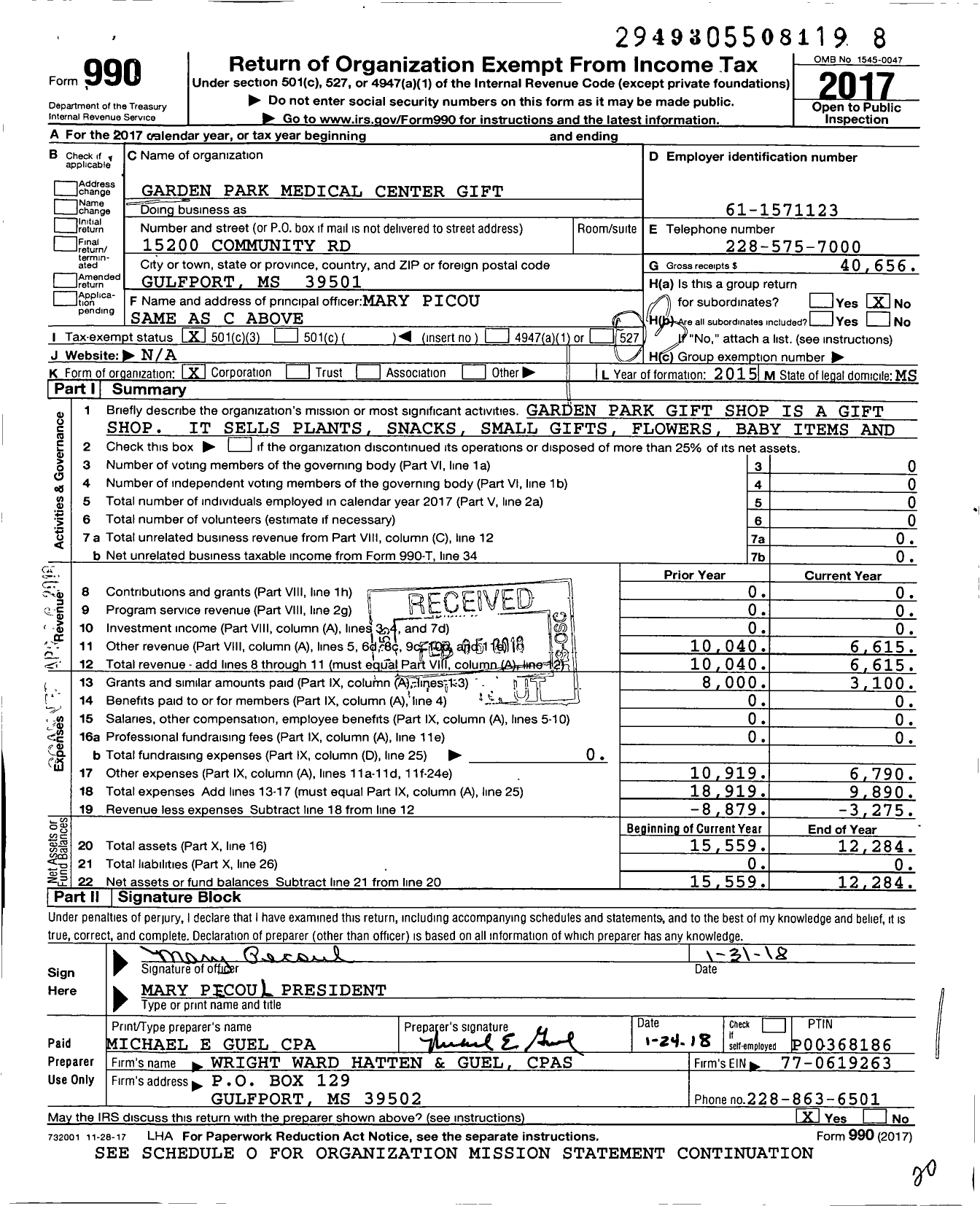 Image of first page of 2017 Form 990 for Garden Park Medical Center Gift