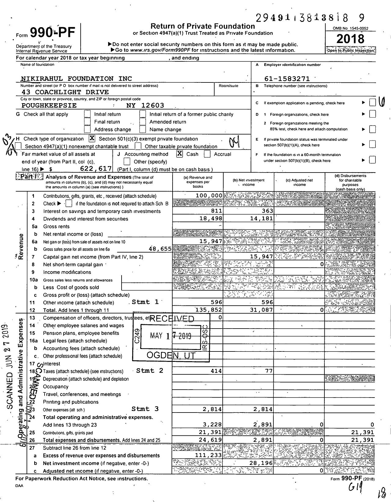 Image of first page of 2018 Form 990PF for Nikirahul Foundation