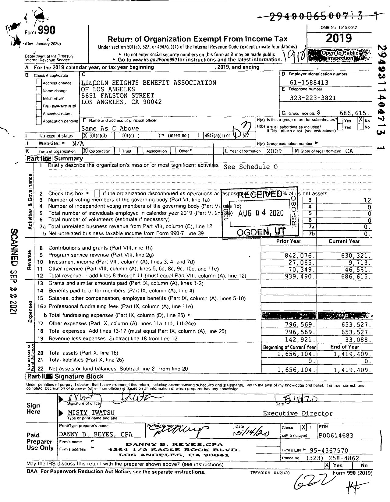 Image of first page of 2019 Form 990 for Lincoln Heights Benefit Association of Los Angeles