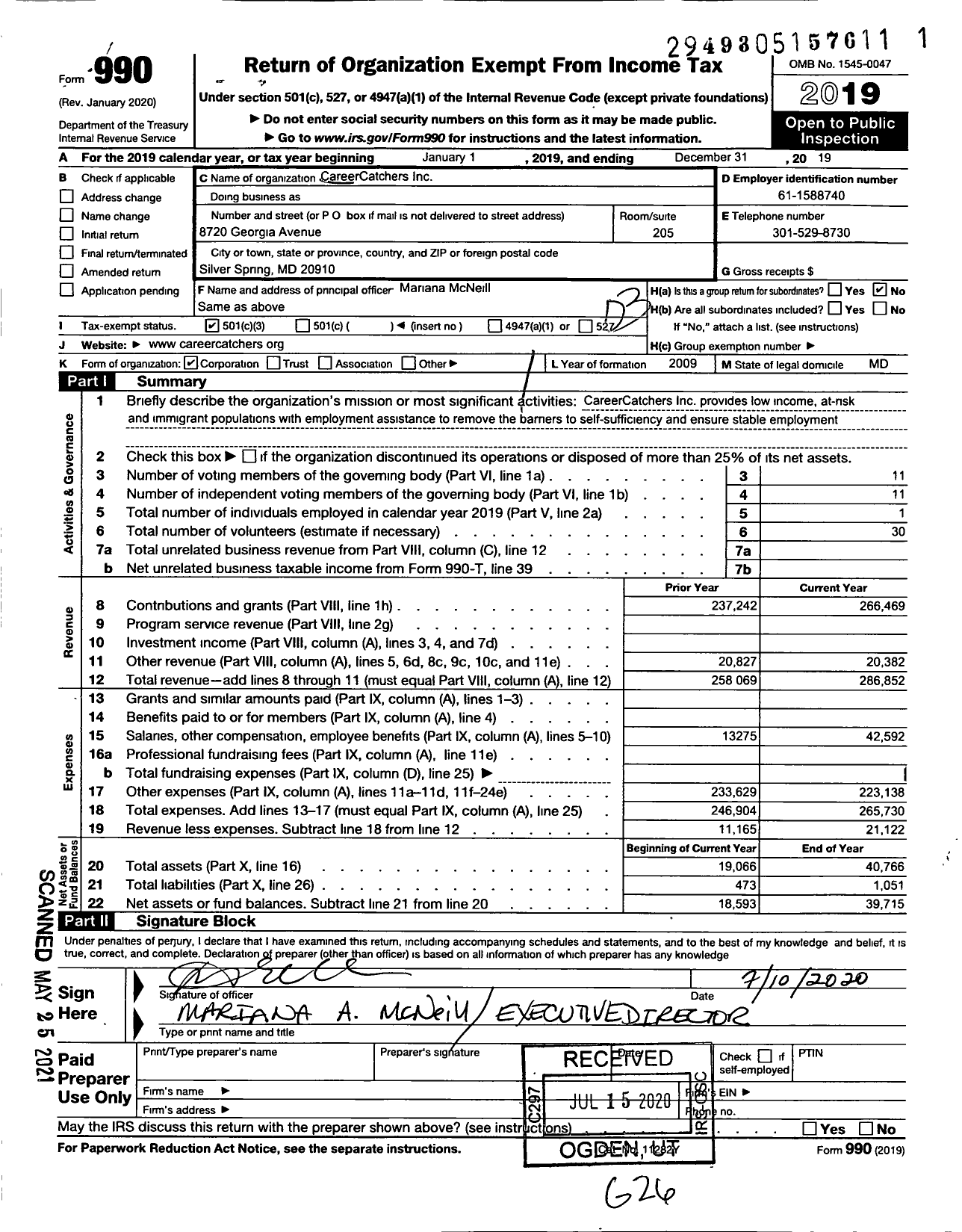 Image of first page of 2019 Form 990 for CareerCatchers