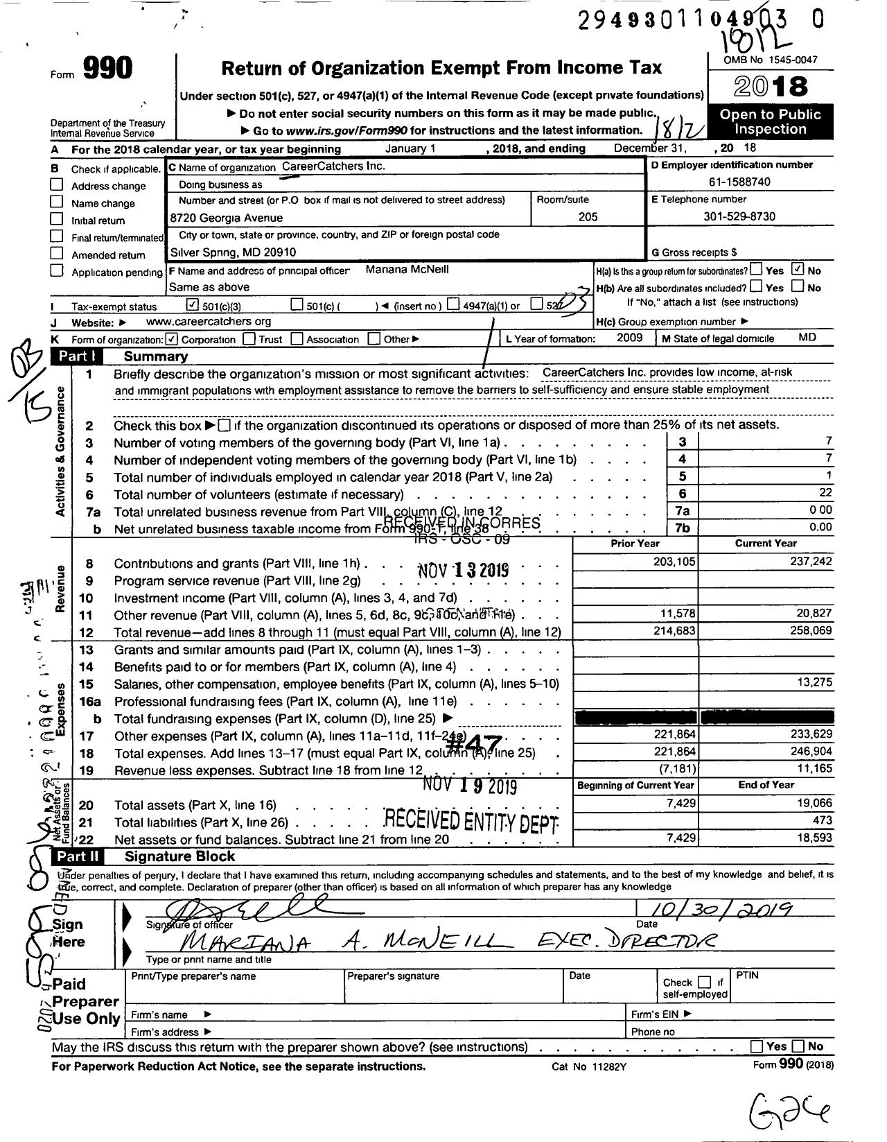 Image of first page of 2018 Form 990 for CareerCatchers