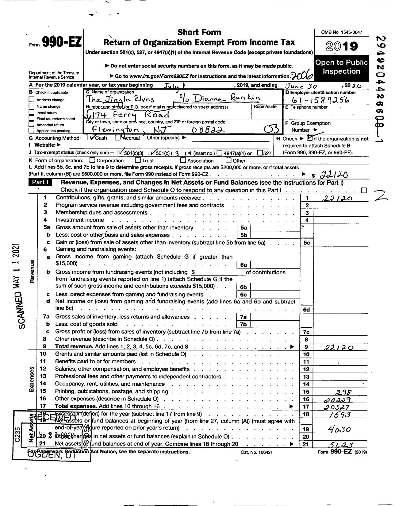 Image of first page of 2019 Form 990EZ for Jingle Elves