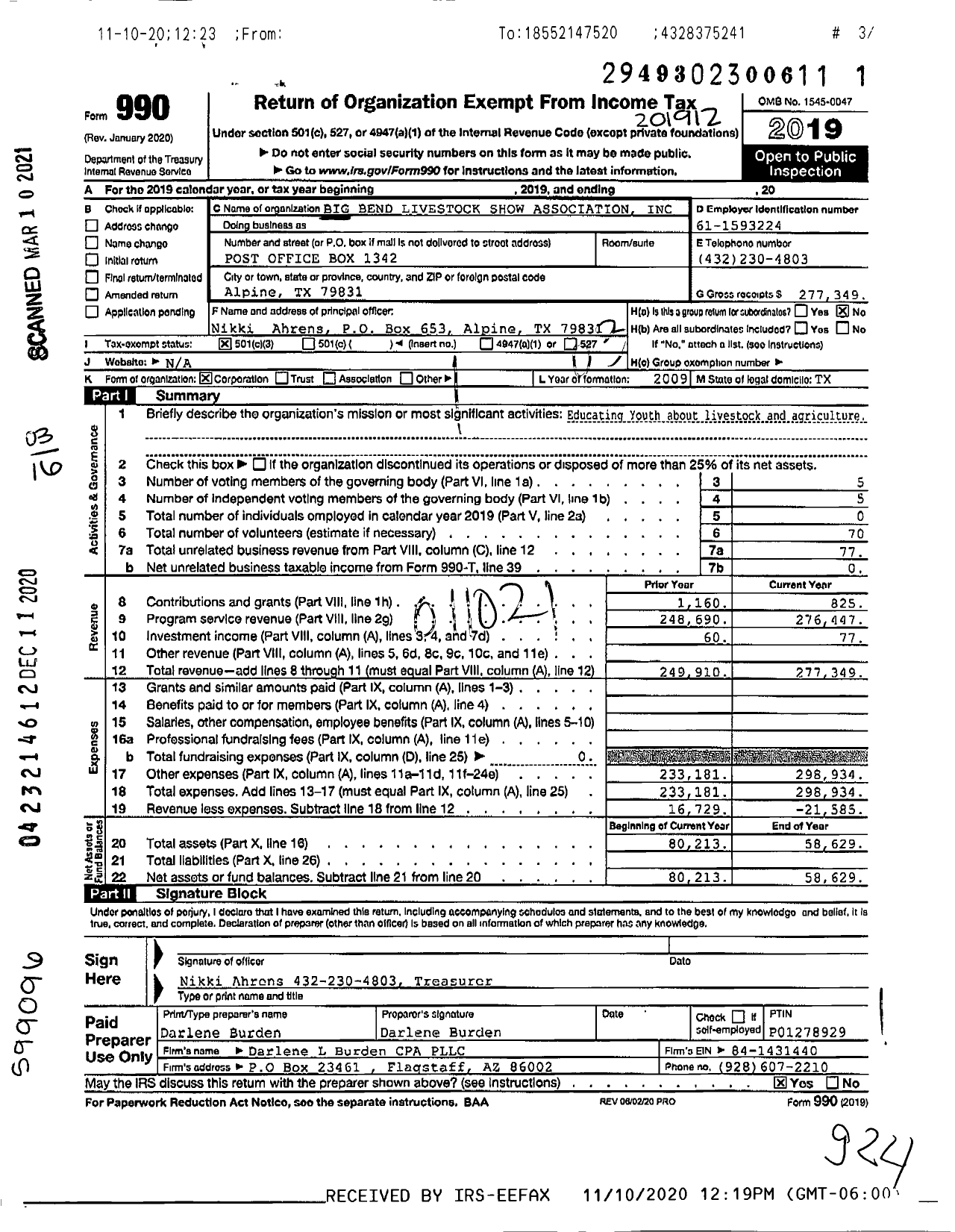 Image of first page of 2019 Form 990 for Big Bend Livestock Show Association