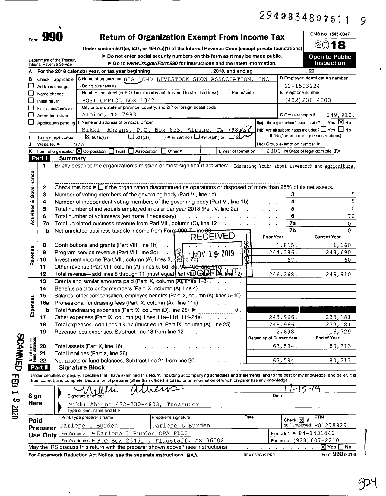 Image of first page of 2018 Form 990 for Big Bend Livestock Show Association