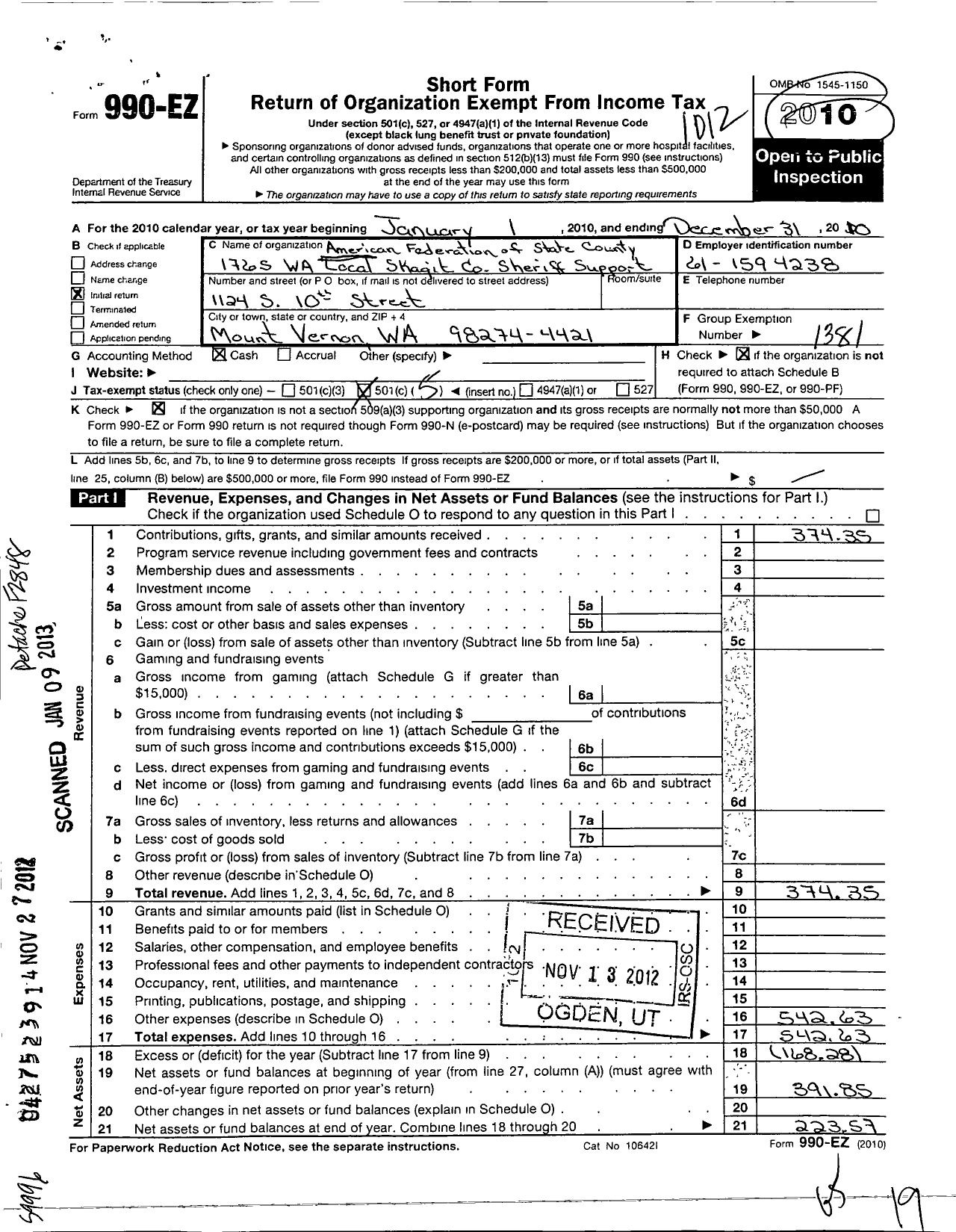 Image of first page of 2010 Form 990EO for American Federation of State County and Municipal Employees