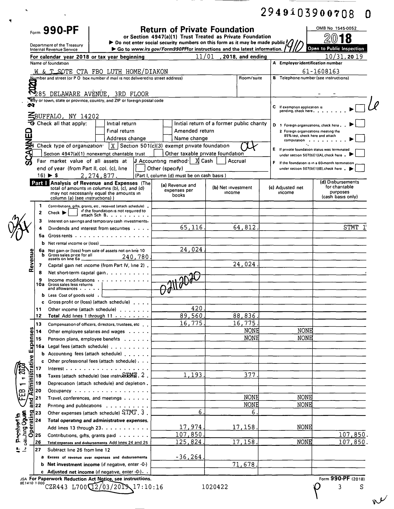 Image of first page of 2018 Form 990PR for W and T Sote Cta Fbo Luth Homediakon