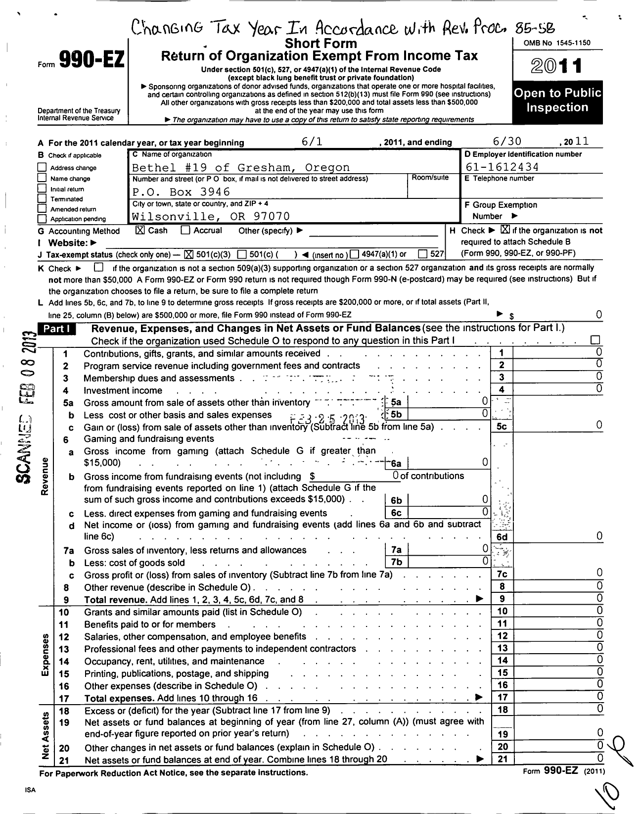 Image of first page of 2010 Form 990EZ for Jobs Daughters International - 19 Bethel