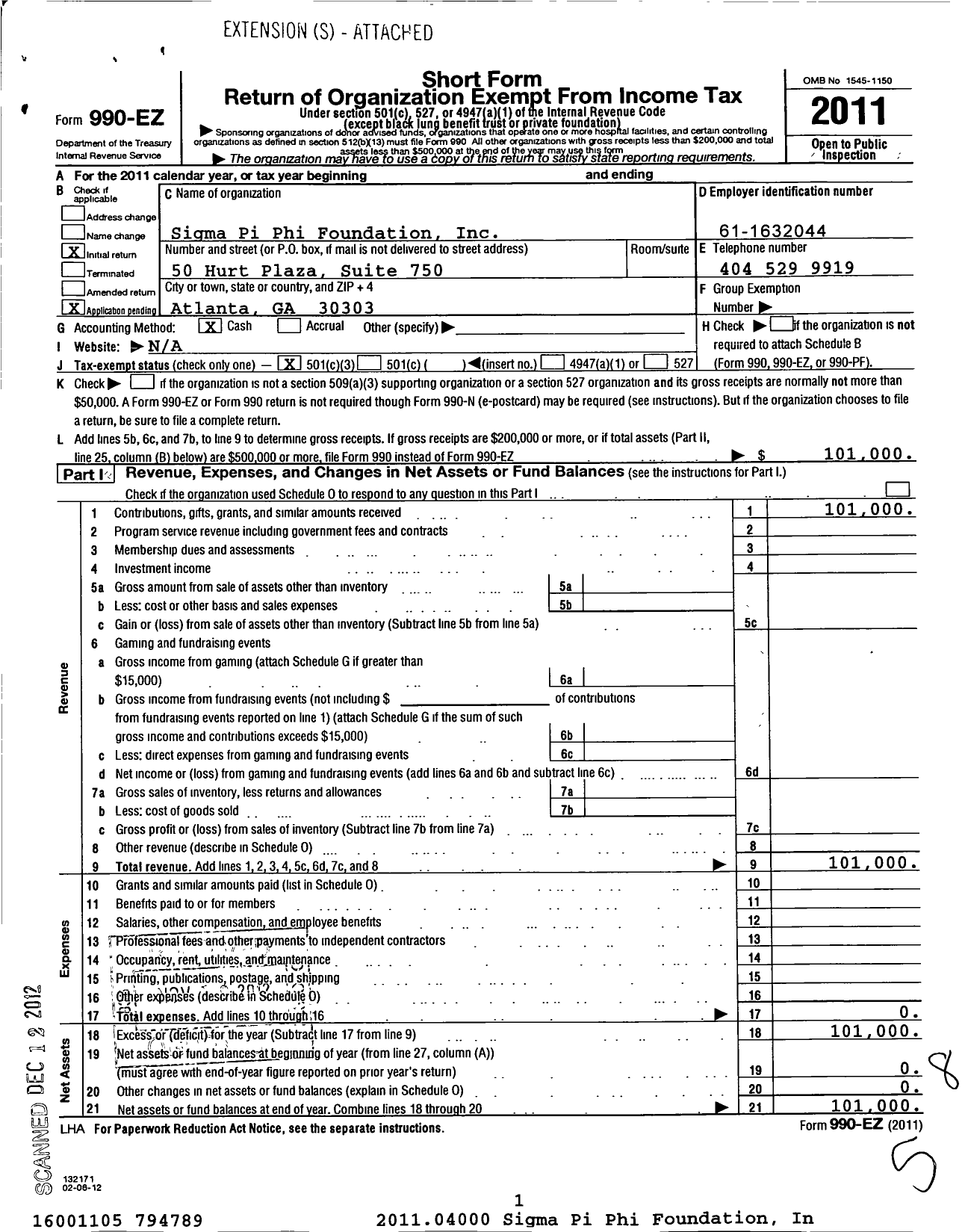 Image of first page of 2011 Form 990EZ for Sigma Pi Phi Foundation