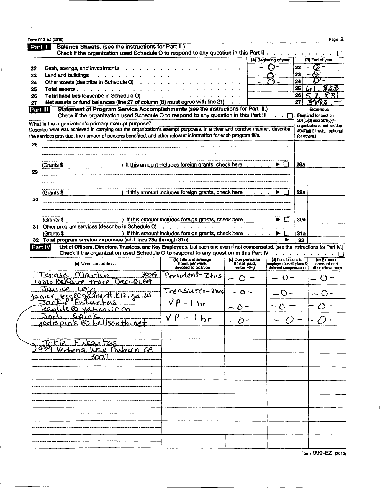 Image of first page of 2010 Form 990ER for Parent Booster USA / Dacula High Soccer Booster