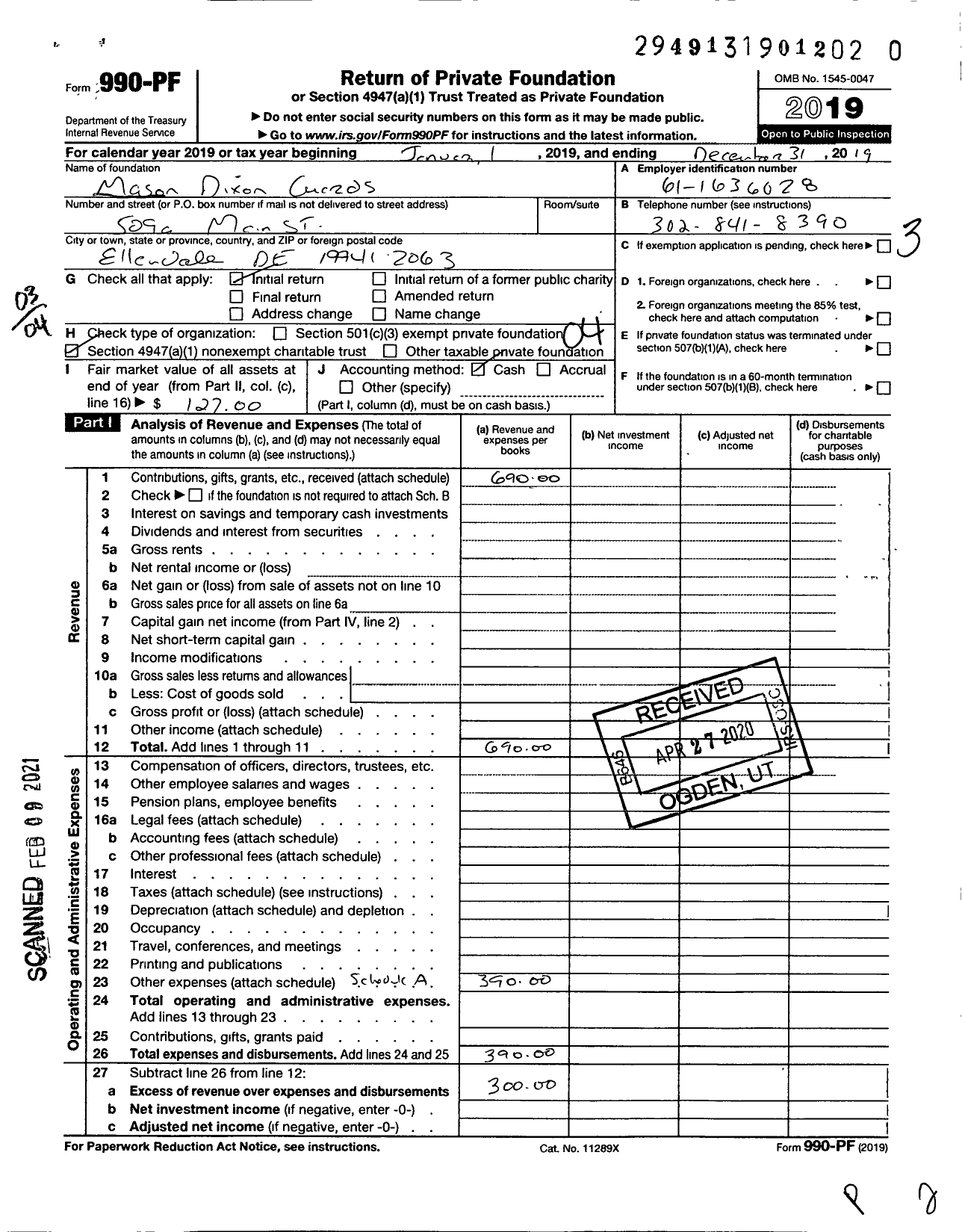 Image of first page of 2019 Form 990PF for Mason Dixon Guards
