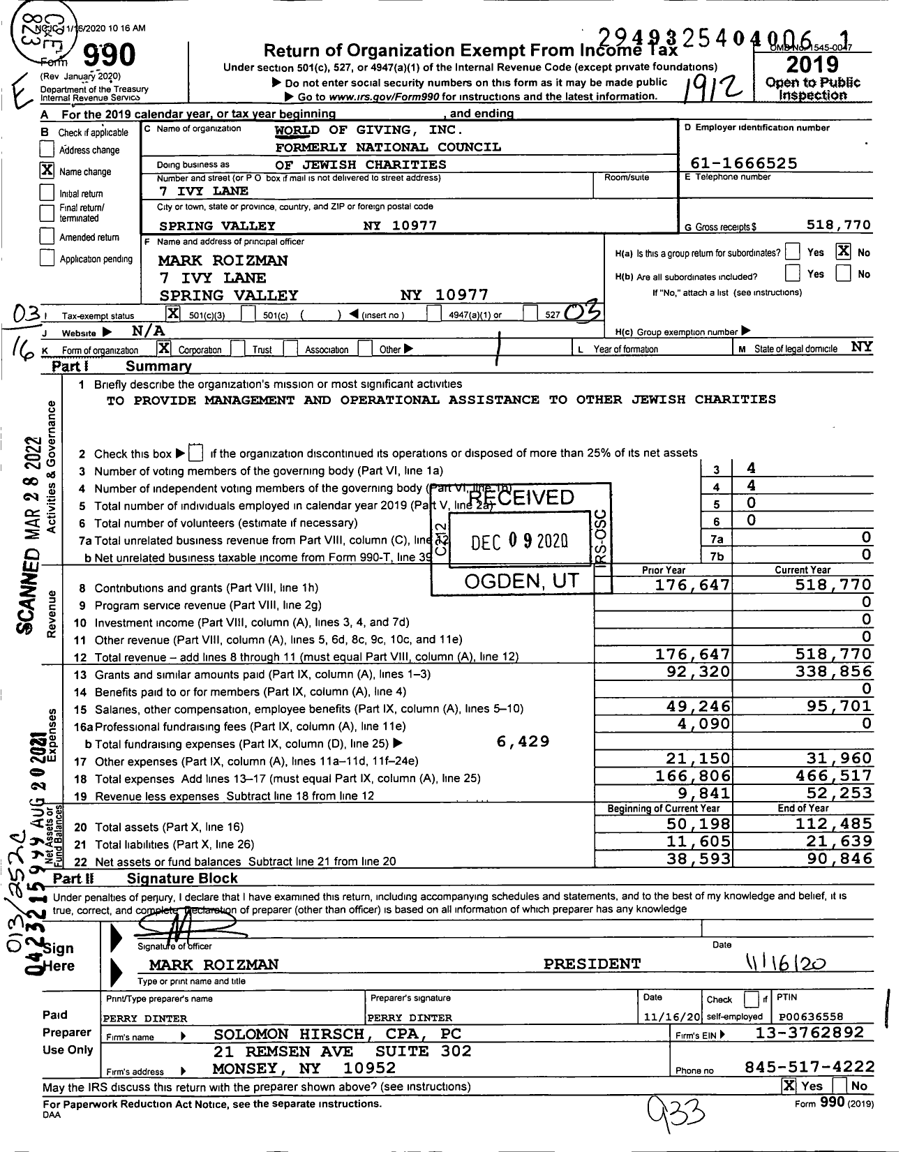 Image of first page of 2019 Form 990 for World of Giving