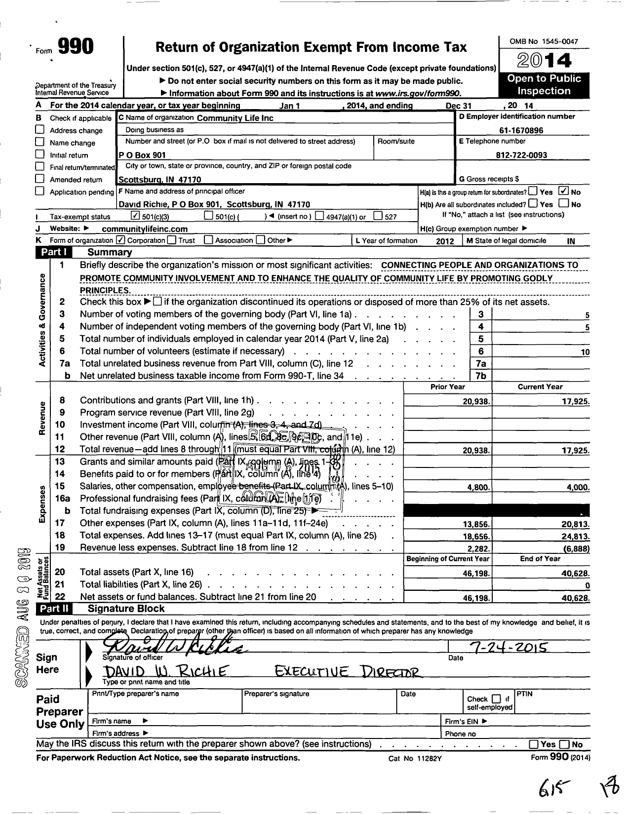 Image of first page of 2014 Form 990 for International Congress of Churches and Ministers / Community Life Inc