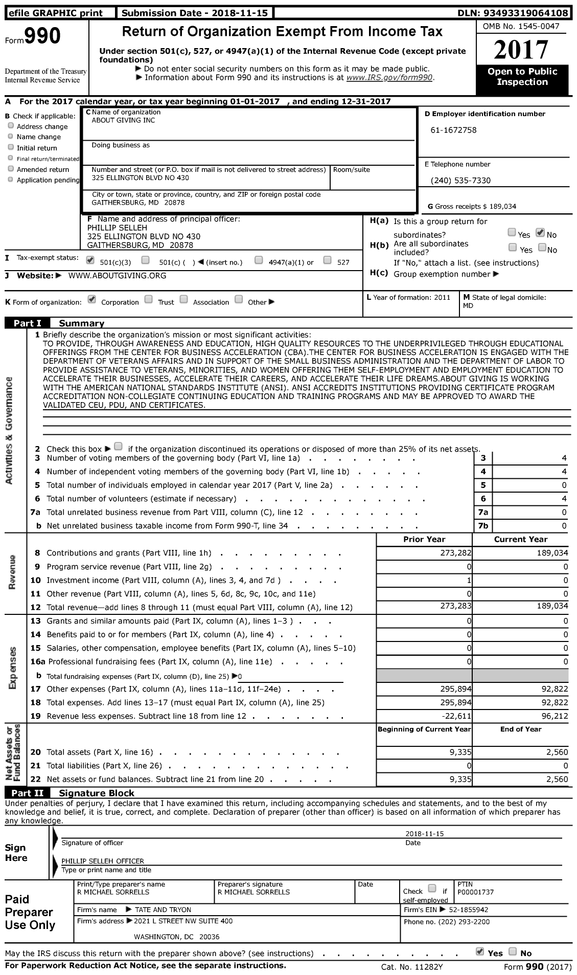 Image of first page of 2017 Form 990 for About Giving