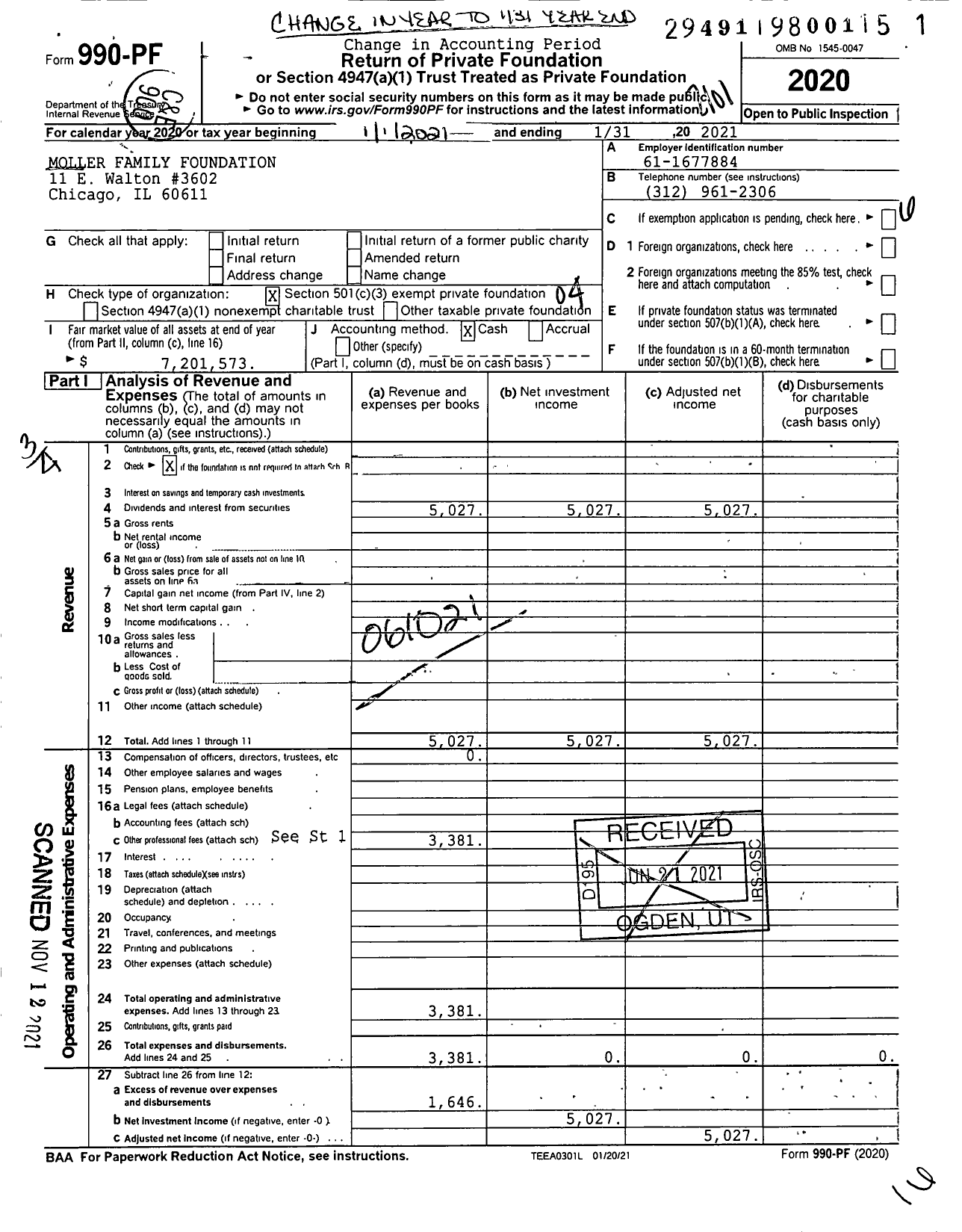 Image of first page of 2020 Form 990PF for Moller Family Foundation