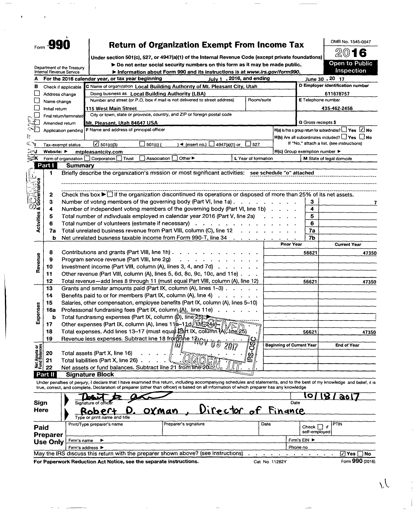 Image of first page of 2016 Form 990 for Local Building Authority (LBA)