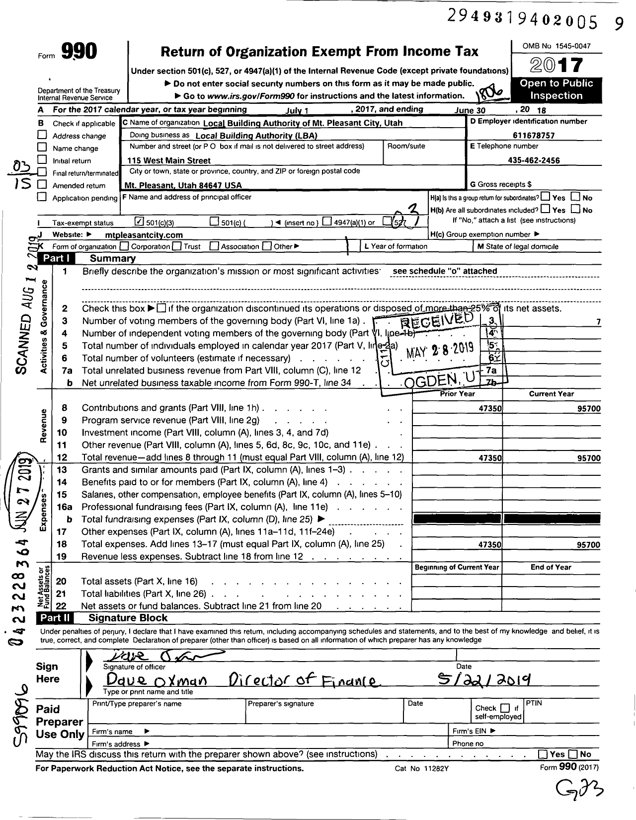 Image of first page of 2017 Form 990 for Local Building Authority (LBA)