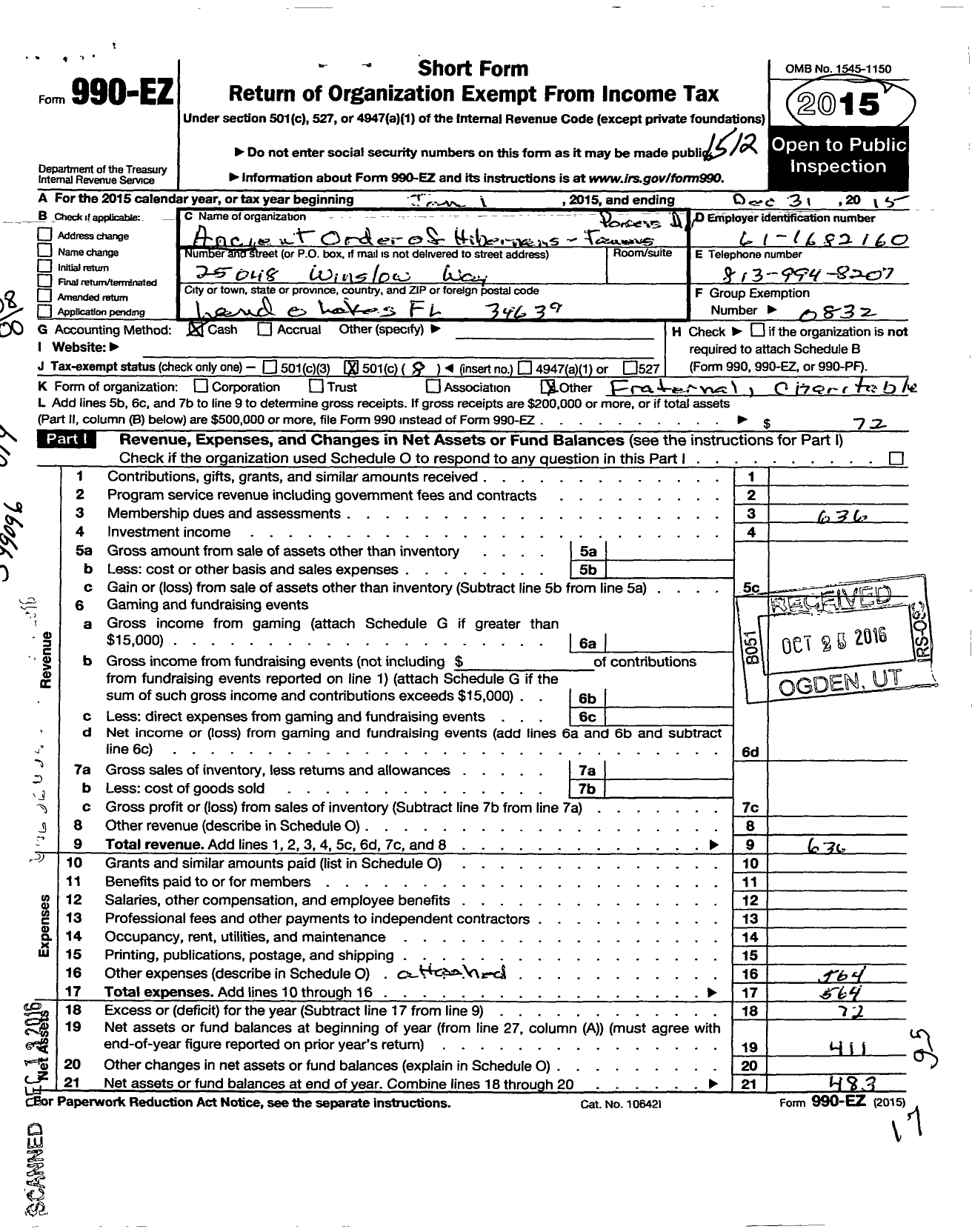 Image of first page of 2015 Form 990EO for Ancient Order of Hibernians in America - 08 Pa 02