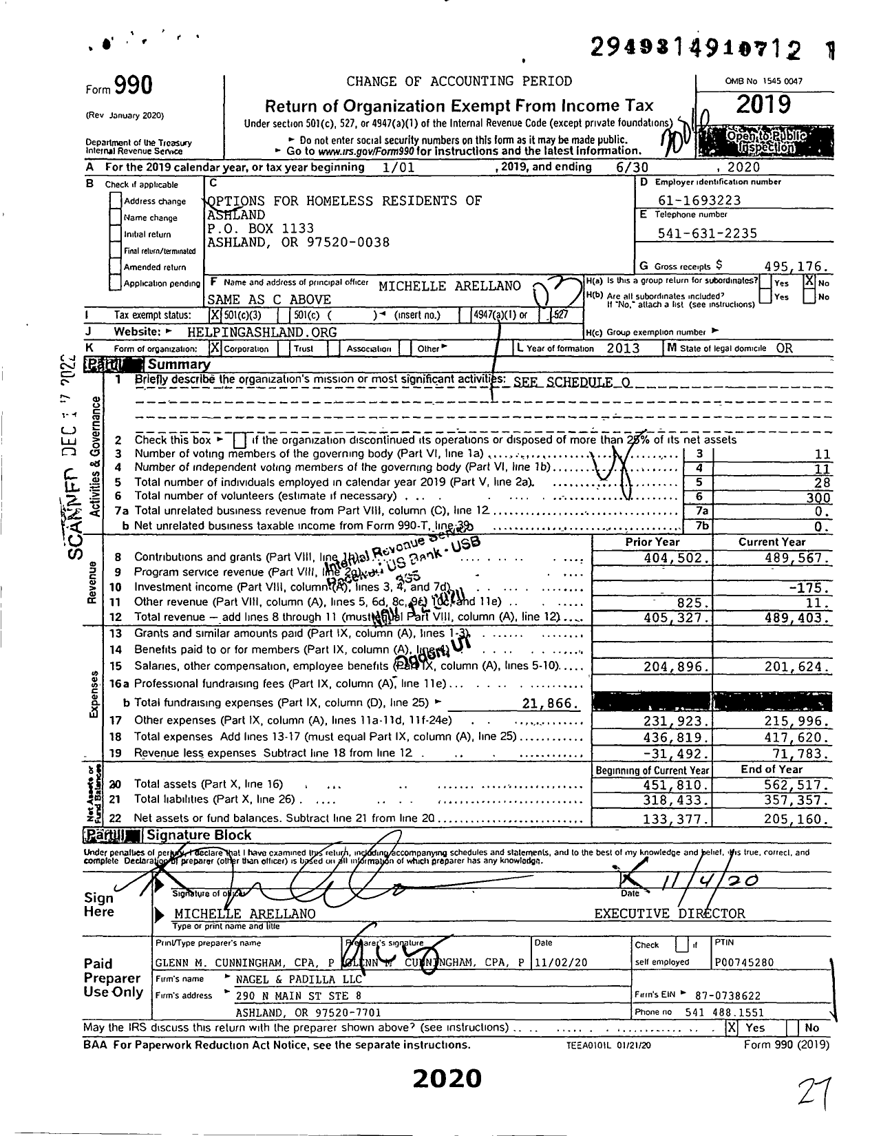 Image of first page of 2019 Form 990 for Opportunities for Housing Resources and (OHRA)