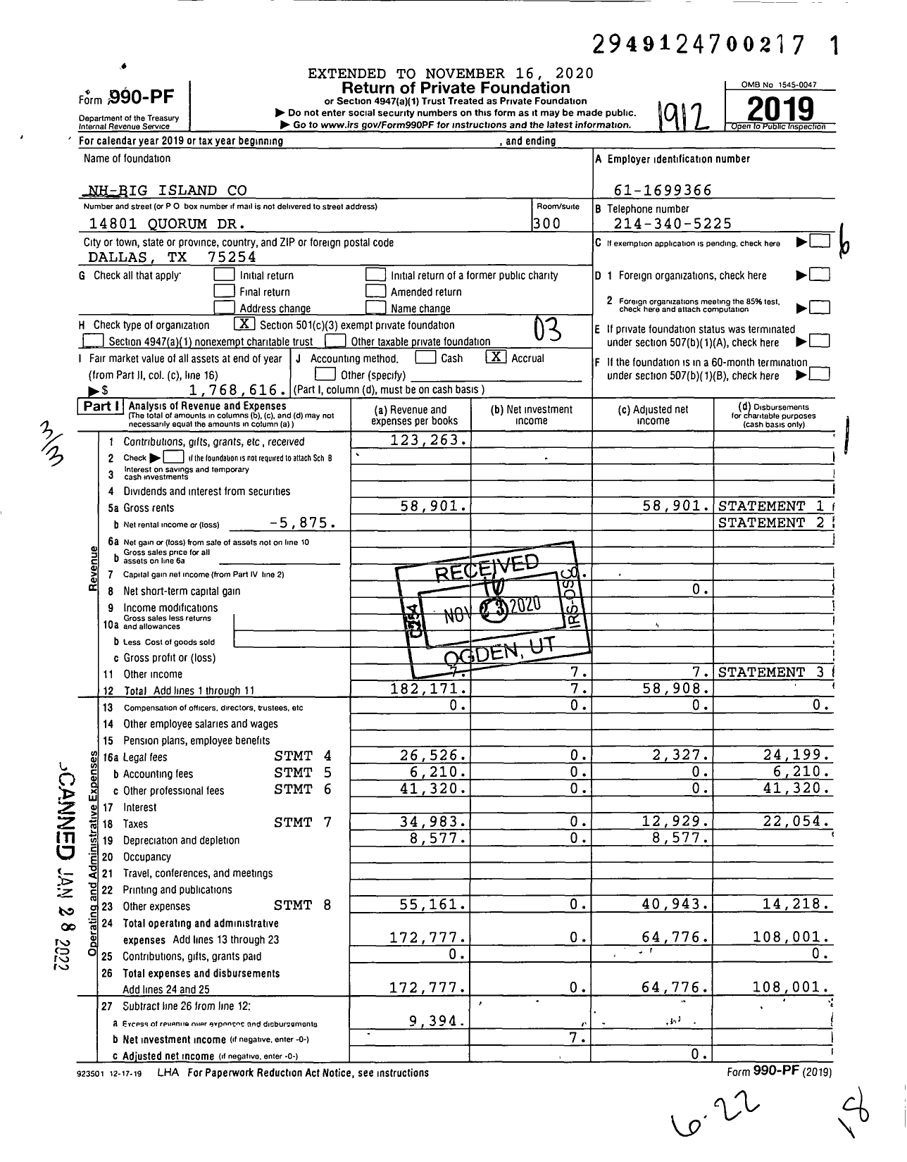 Image of first page of 2019 Form 990PF for The Scott A Everett Family Foundation