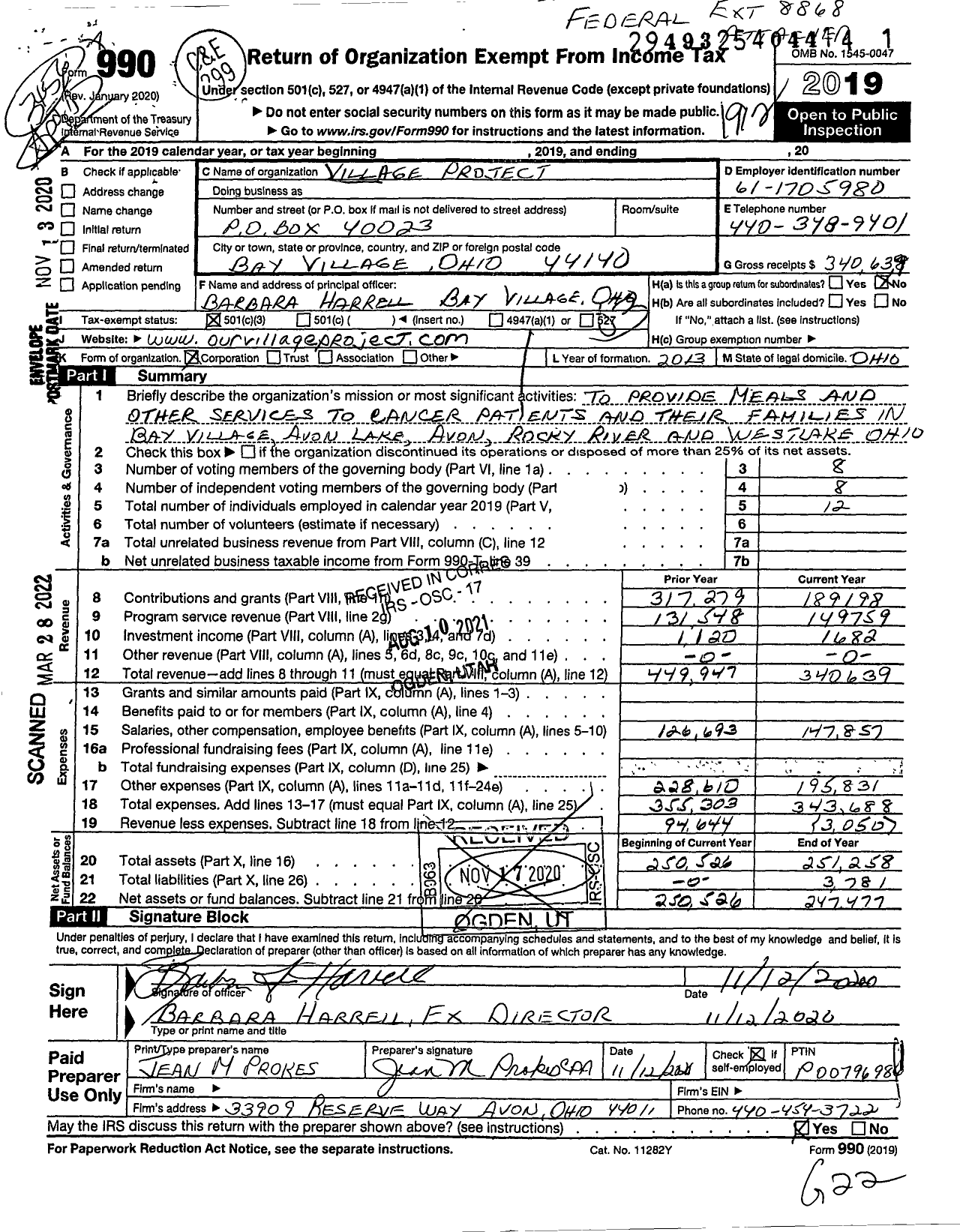 Image of first page of 2019 Form 990 for Village Project