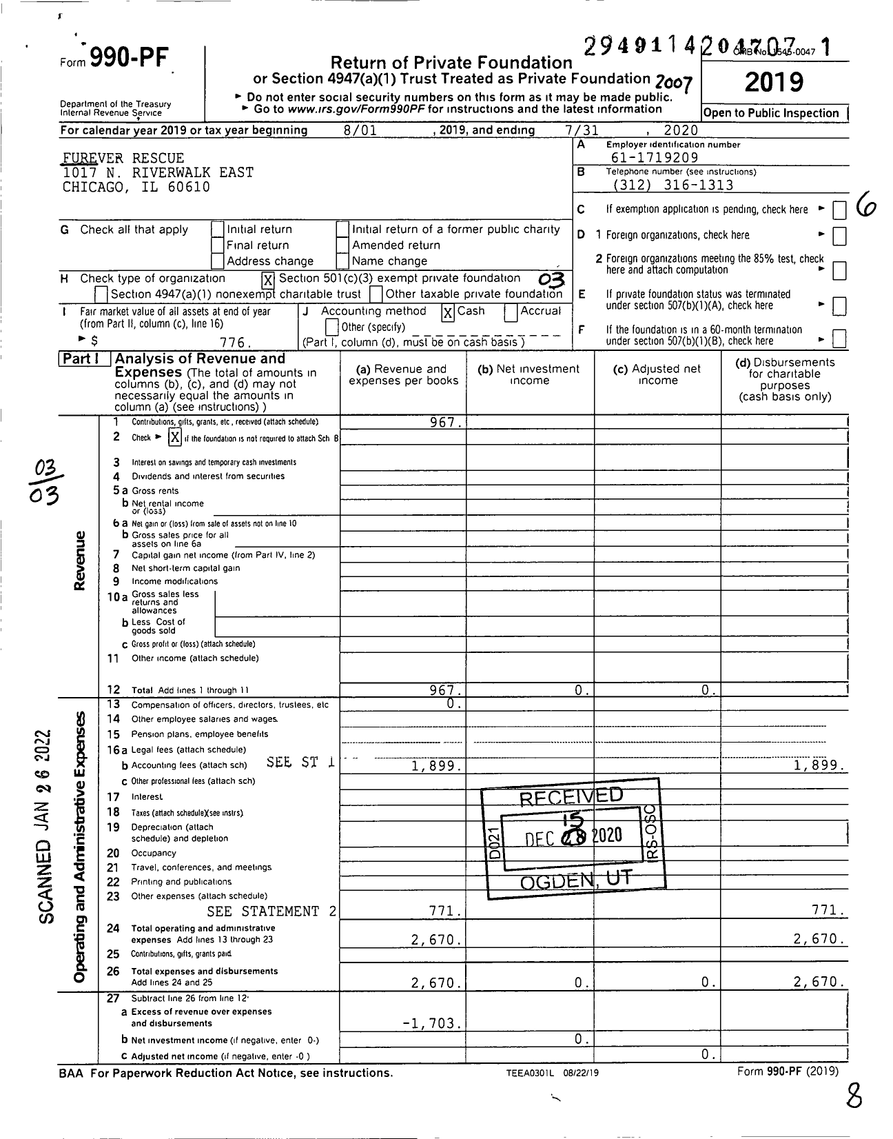 Image of first page of 2019 Form 990PF for Furever Rescue