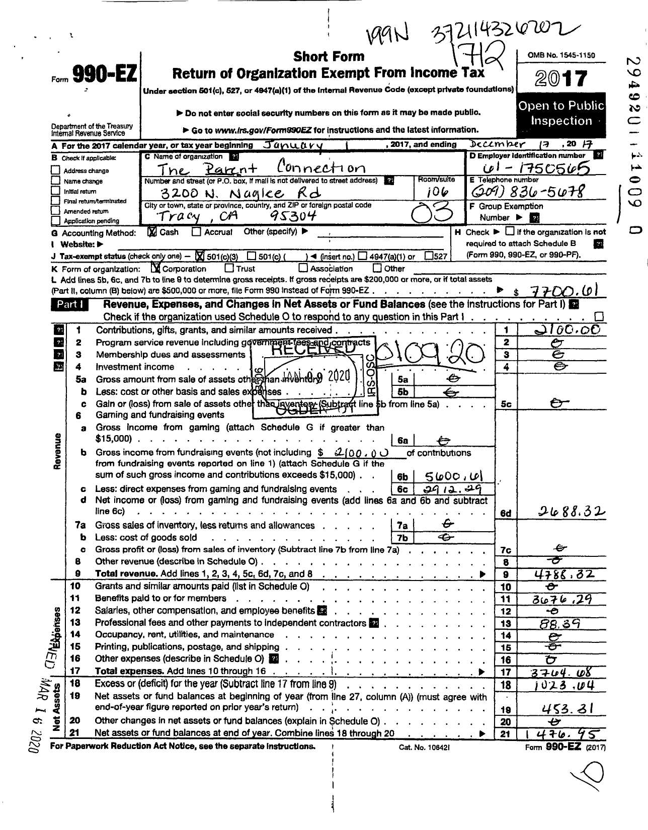 Image of first page of 2017 Form 990EZ for Parent Connection