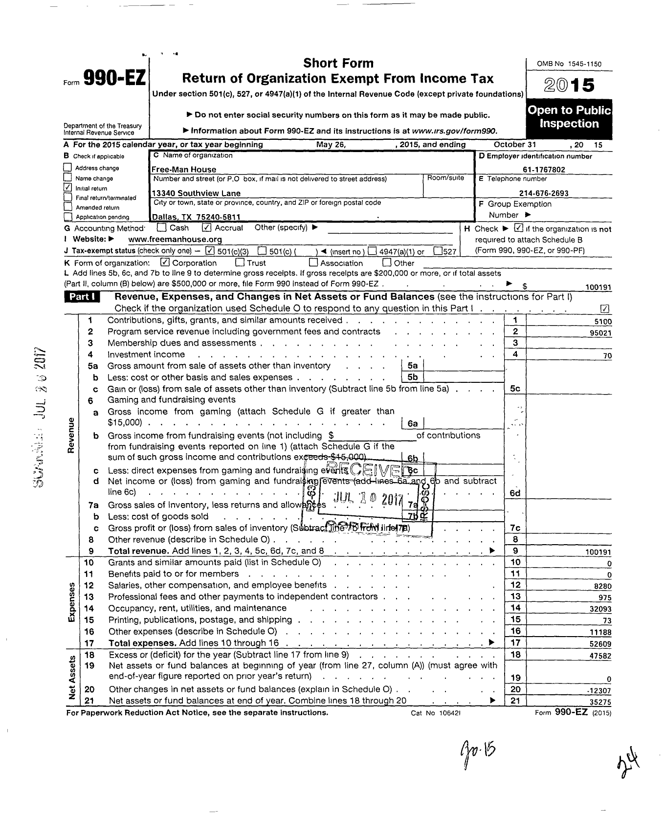 Image of first page of 2014 Form 990EZ for Free-Man House