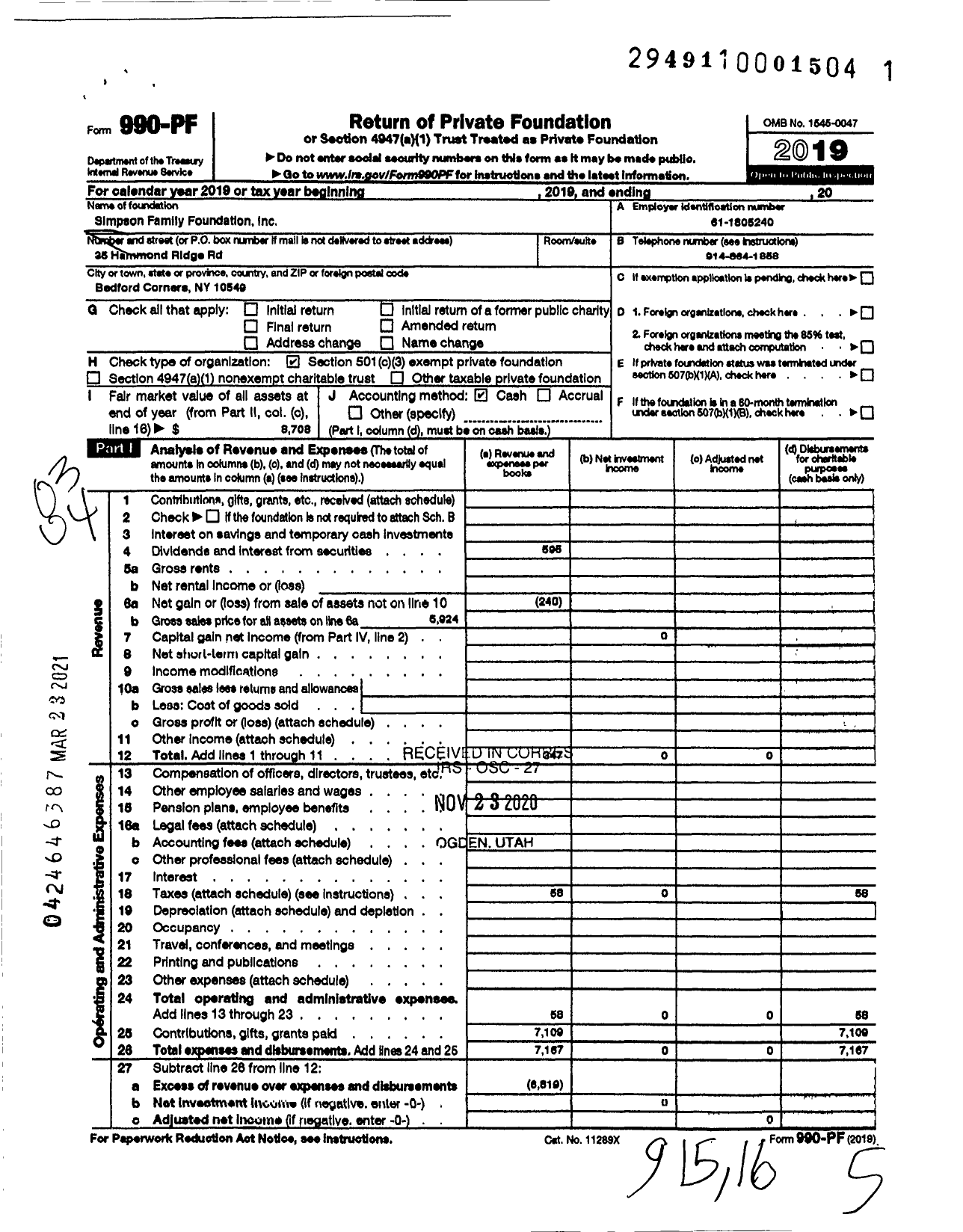 Image of first page of 2019 Form 990PF for Simpson Family Foundation