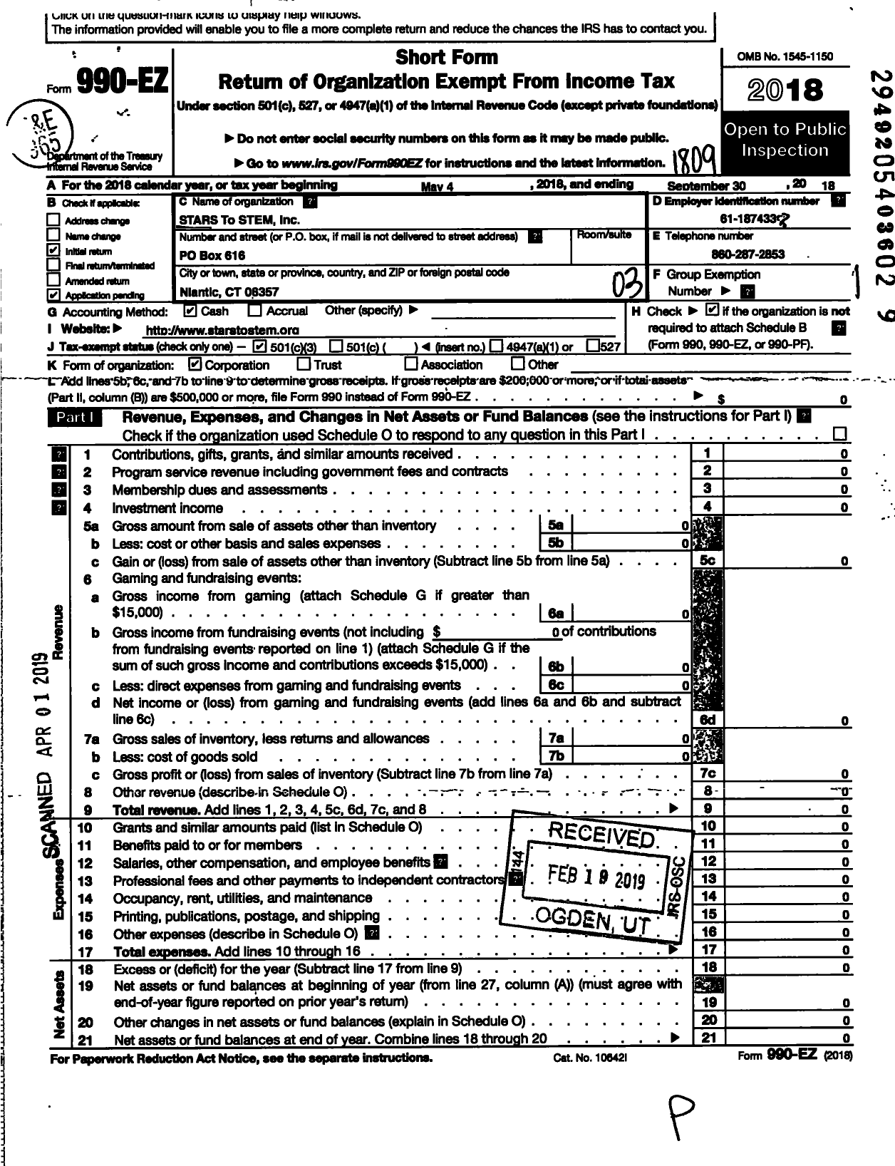 Image of first page of 2017 Form 990EZ for Stars To Stem