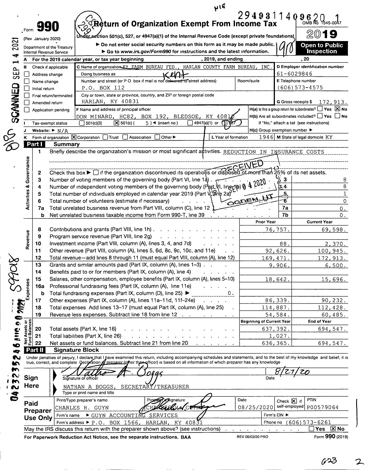 Image of first page of 2019 Form 990O for Kentucky Farm Bureau Federation - Harlan County Farm Bureau