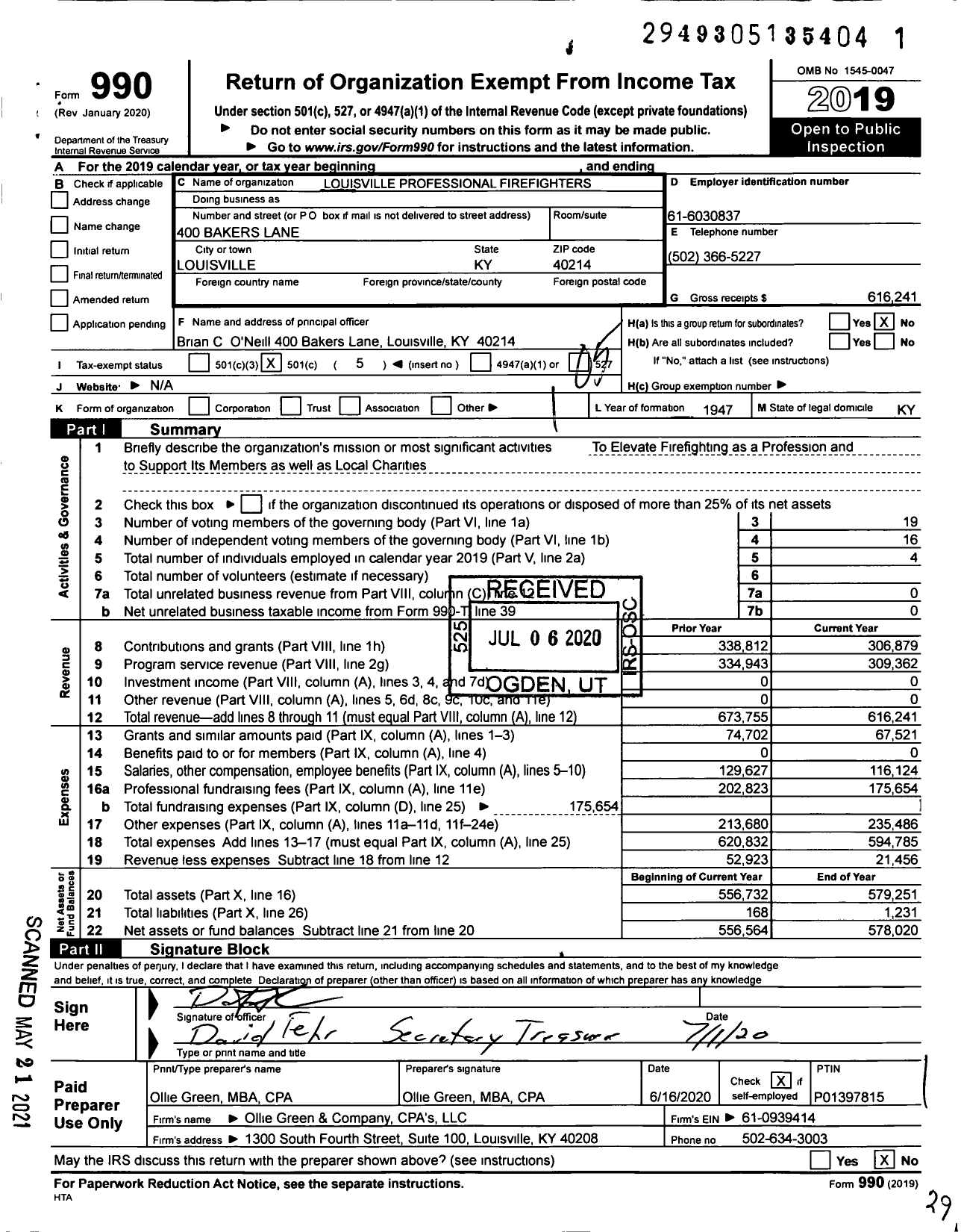 Image of first page of 2019 Form 990O for International Association of Fire Fighters - 345 L Louisville