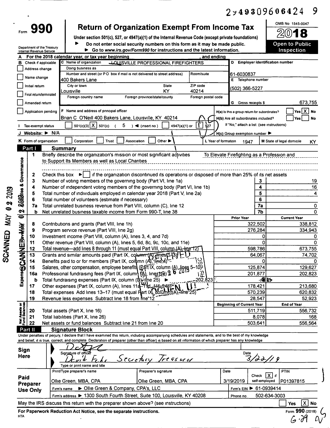 Image of first page of 2018 Form 990O for International Association of Fire Fighters - 345 L Louisville