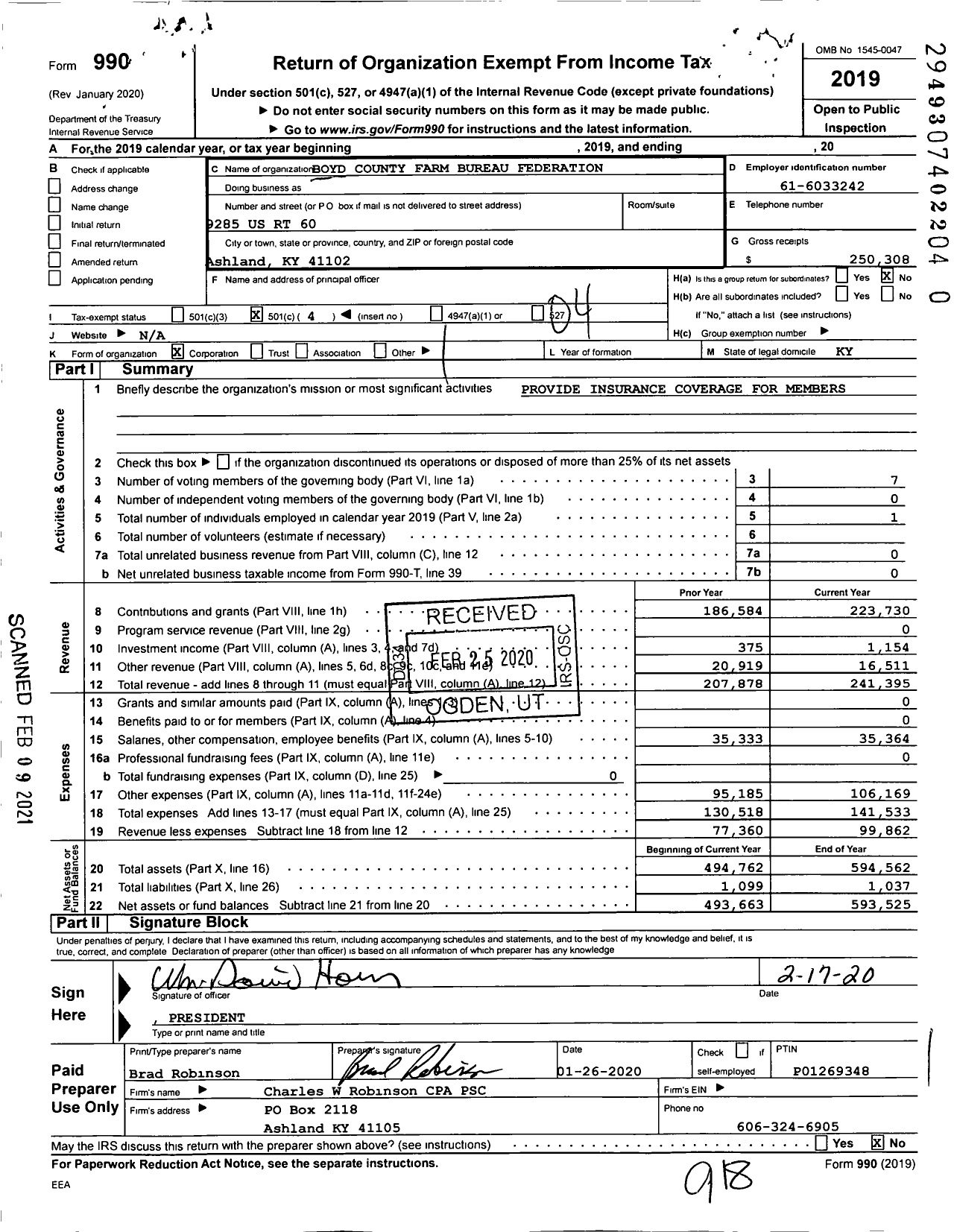 Image of first page of 2019 Form 990O for Kentucky Farm Bureau Federation - Boyd County Farm Bureau