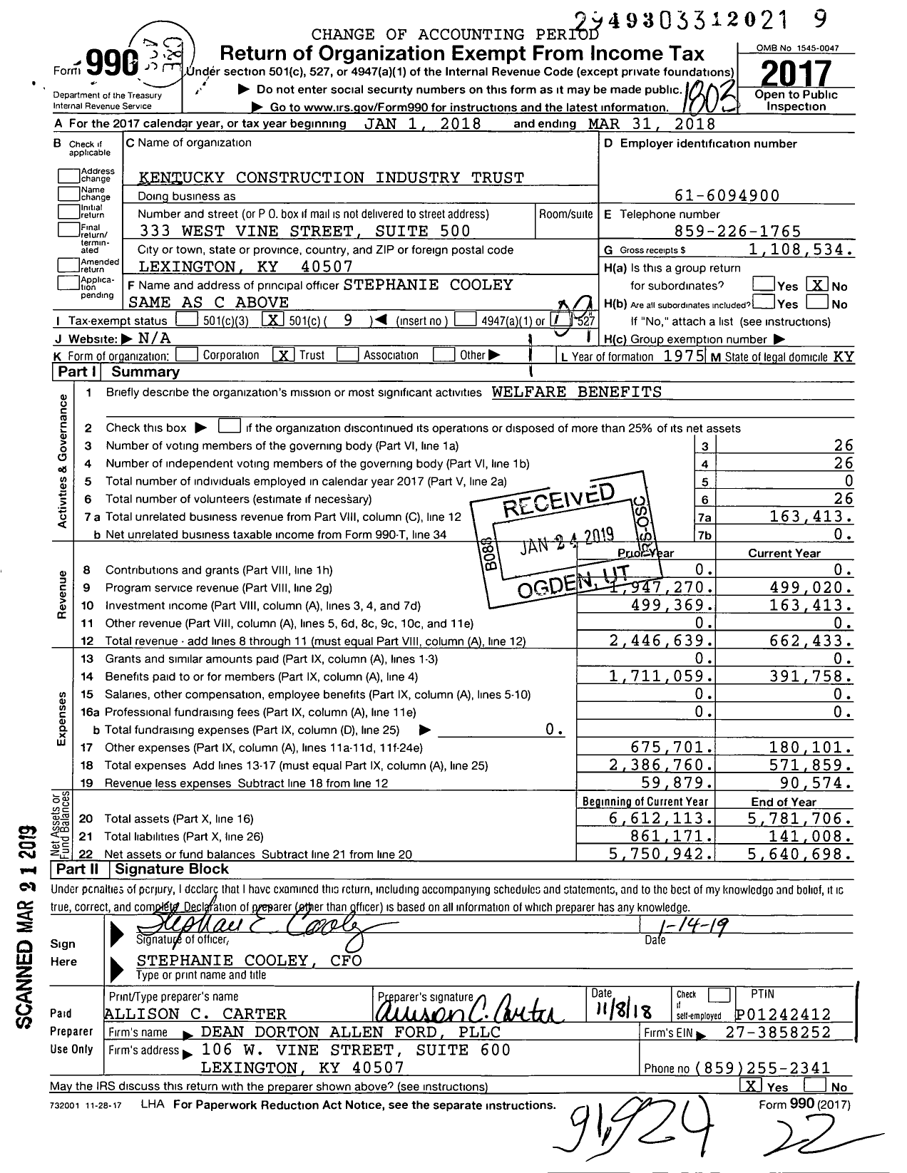 Image of first page of 2017 Form 990O for Kentucky Construction Industry Trust