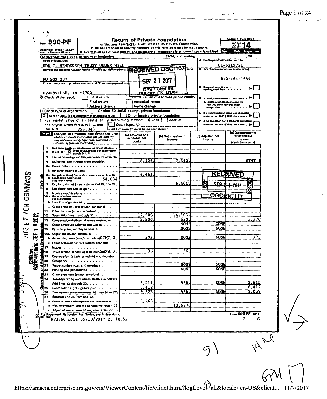 Image of first page of 2014 Form 990PF for Edd C Henderson Trust Under Will XXX-XX-XXXX