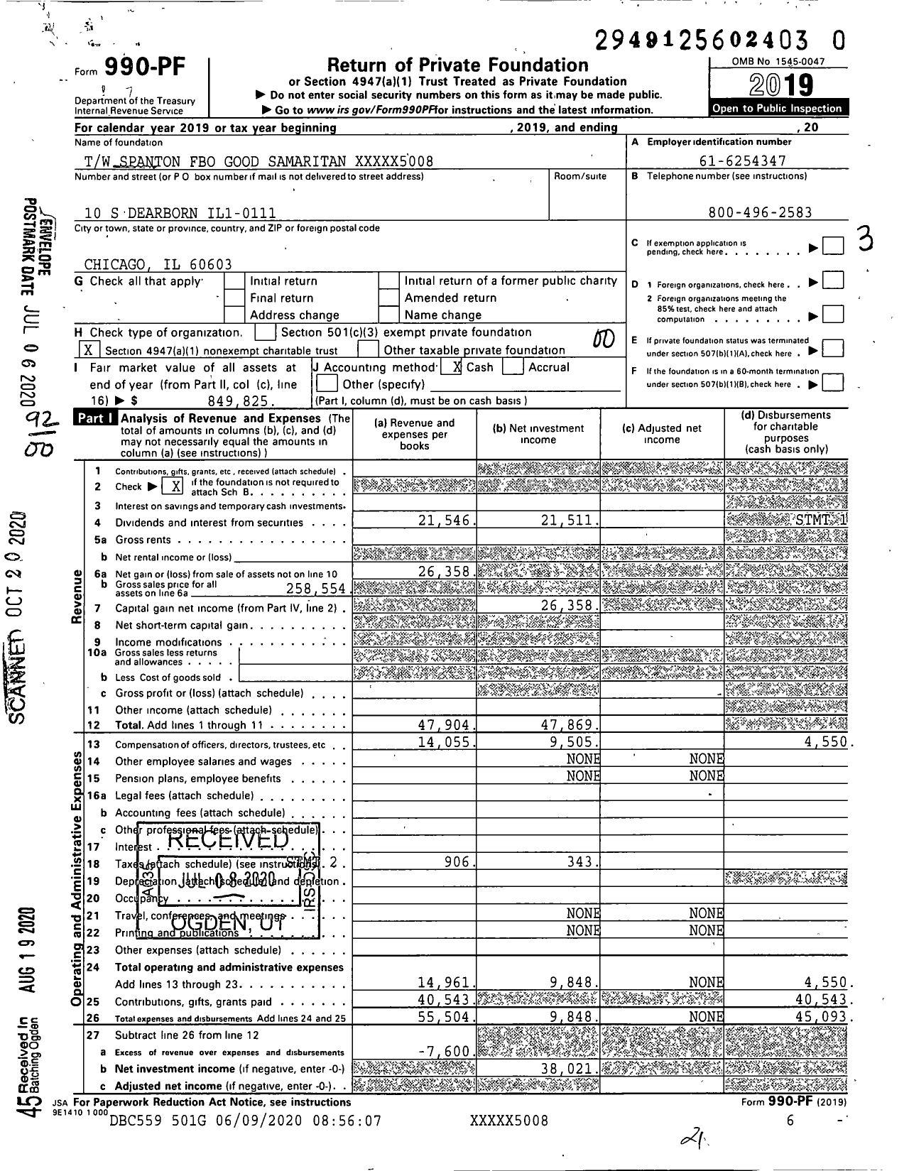 Image of first page of 2019 Form 990PR for TW Spanton Fbo Good Samaritan XXXXX5008