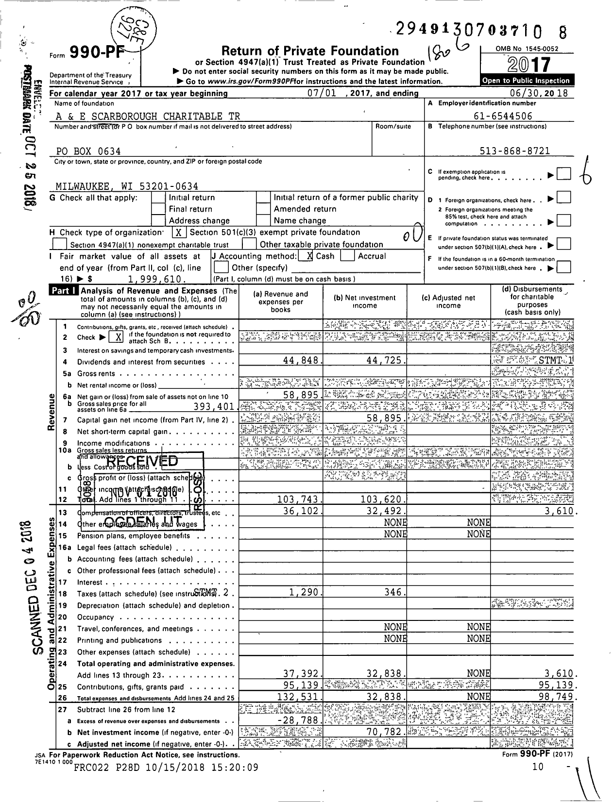 Image of first page of 2017 Form 990PF for A and E Scarborough Charitable Trust