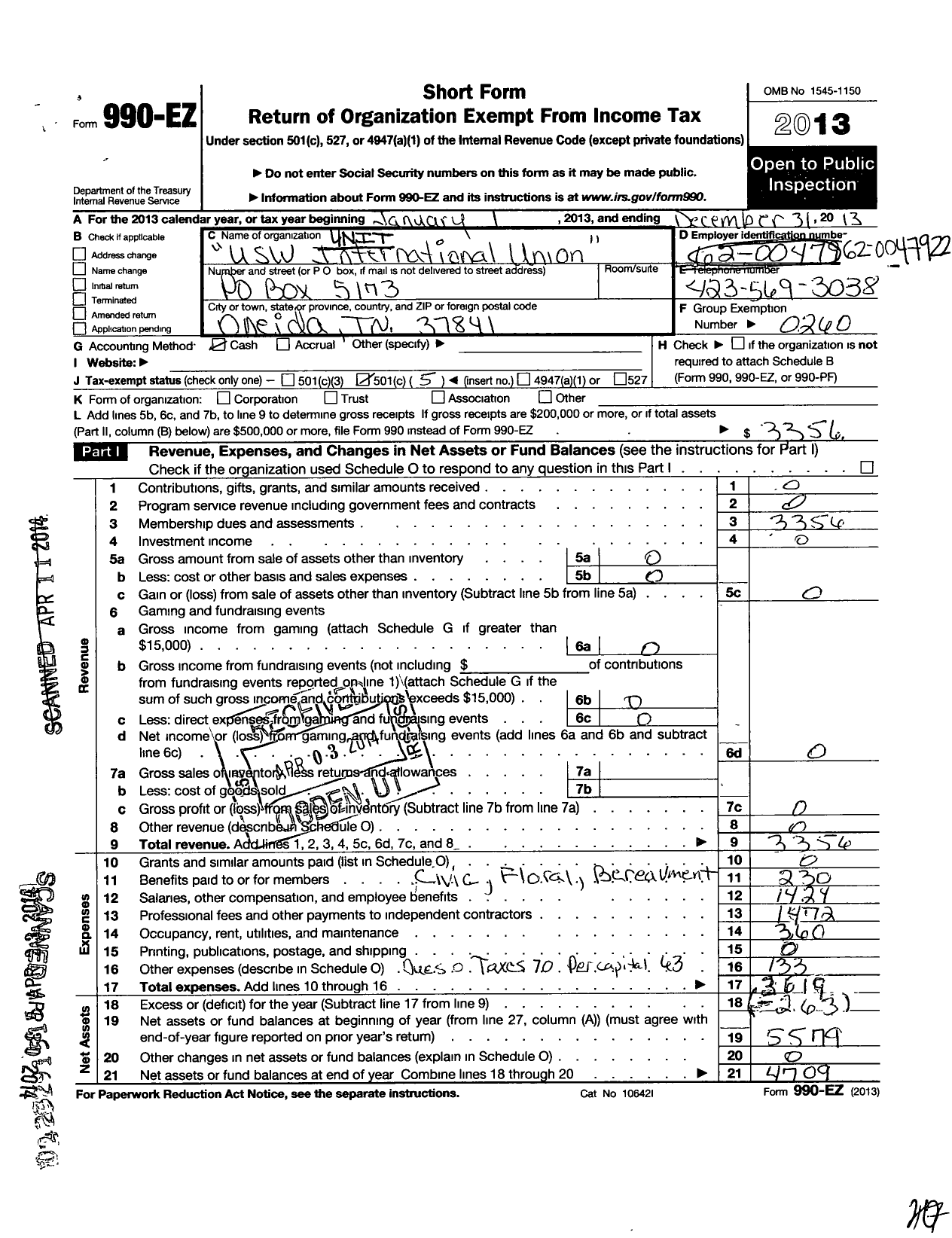 Image of first page of 2013 Form 990EO for United Steelworkers