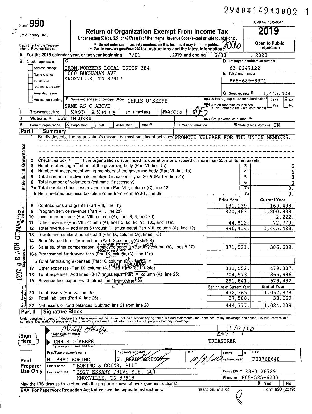 Image of first page of 2019 Form 990O for International Association of Bridge Structural and Ornamental Iron Workers / 384