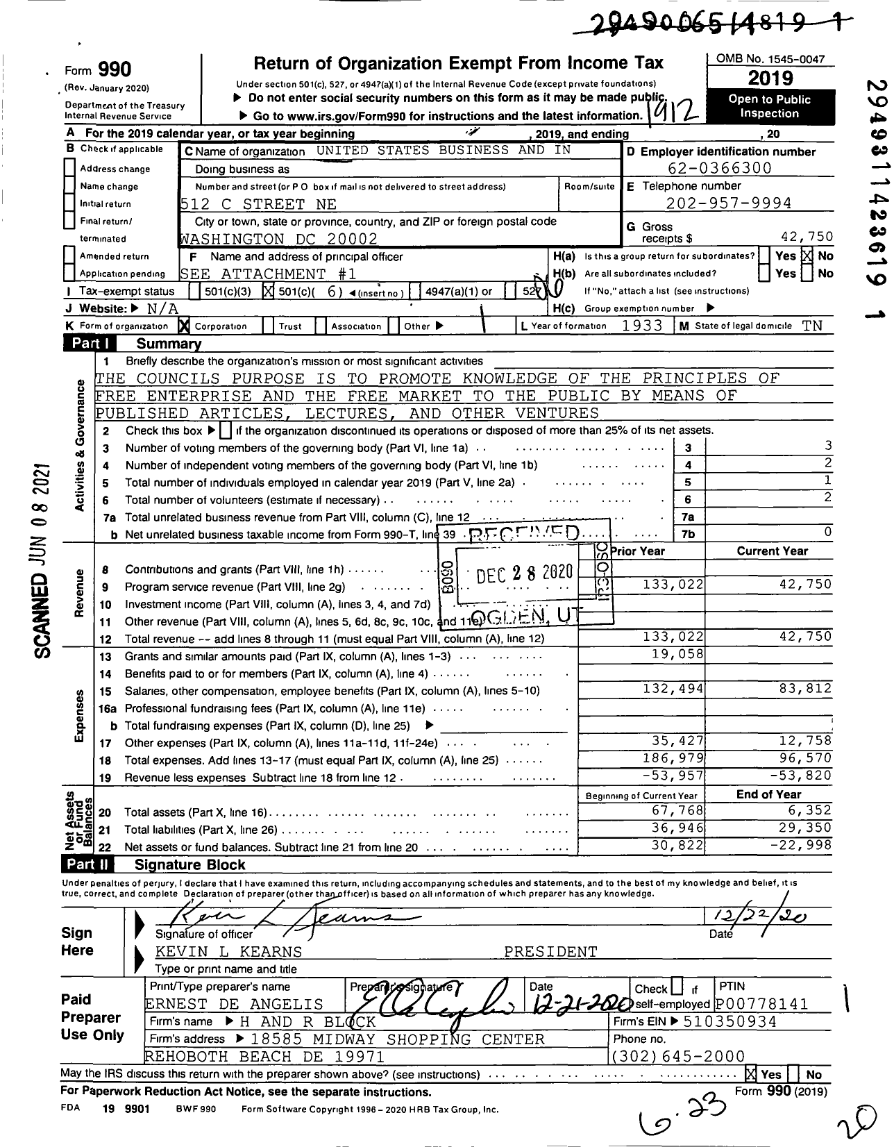 Image of first page of 2019 Form 990O for United States Business and Industry Council (USBIC)