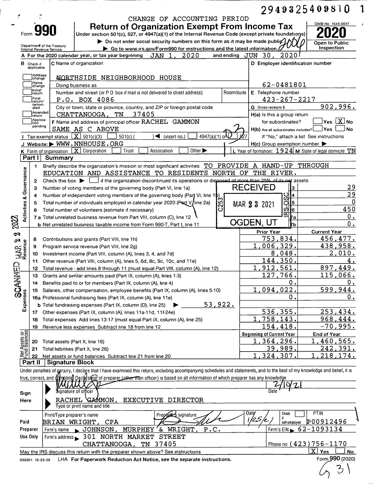 Image of first page of 2019 Form 990 for Northside Neighborhood House