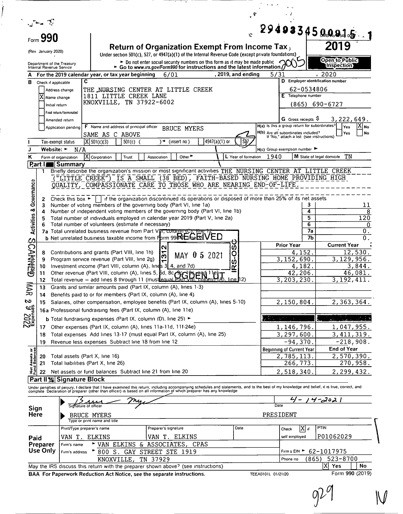 Image of first page of 2019 Form 990 for The Nursing Center at Little Creek