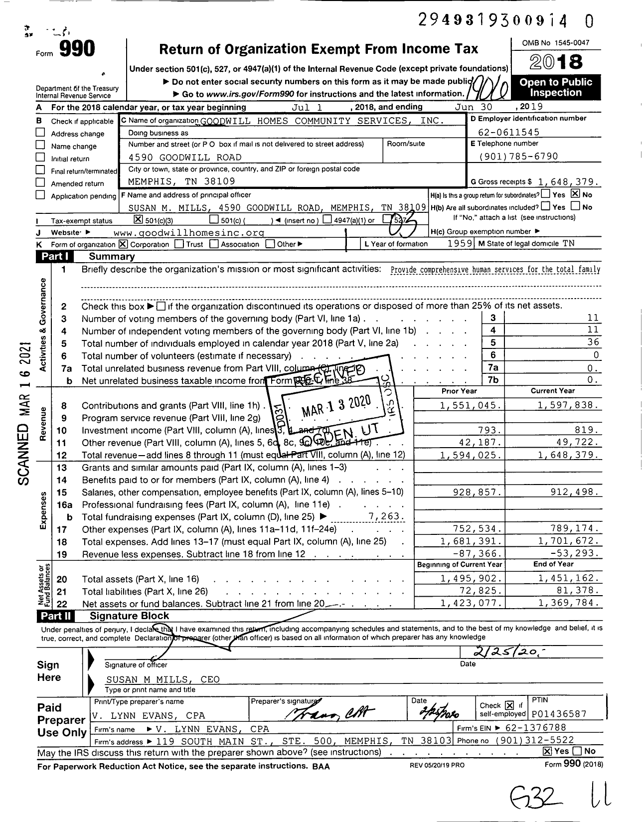 Image of first page of 2018 Form 990 for Goodwill Homes Community Services