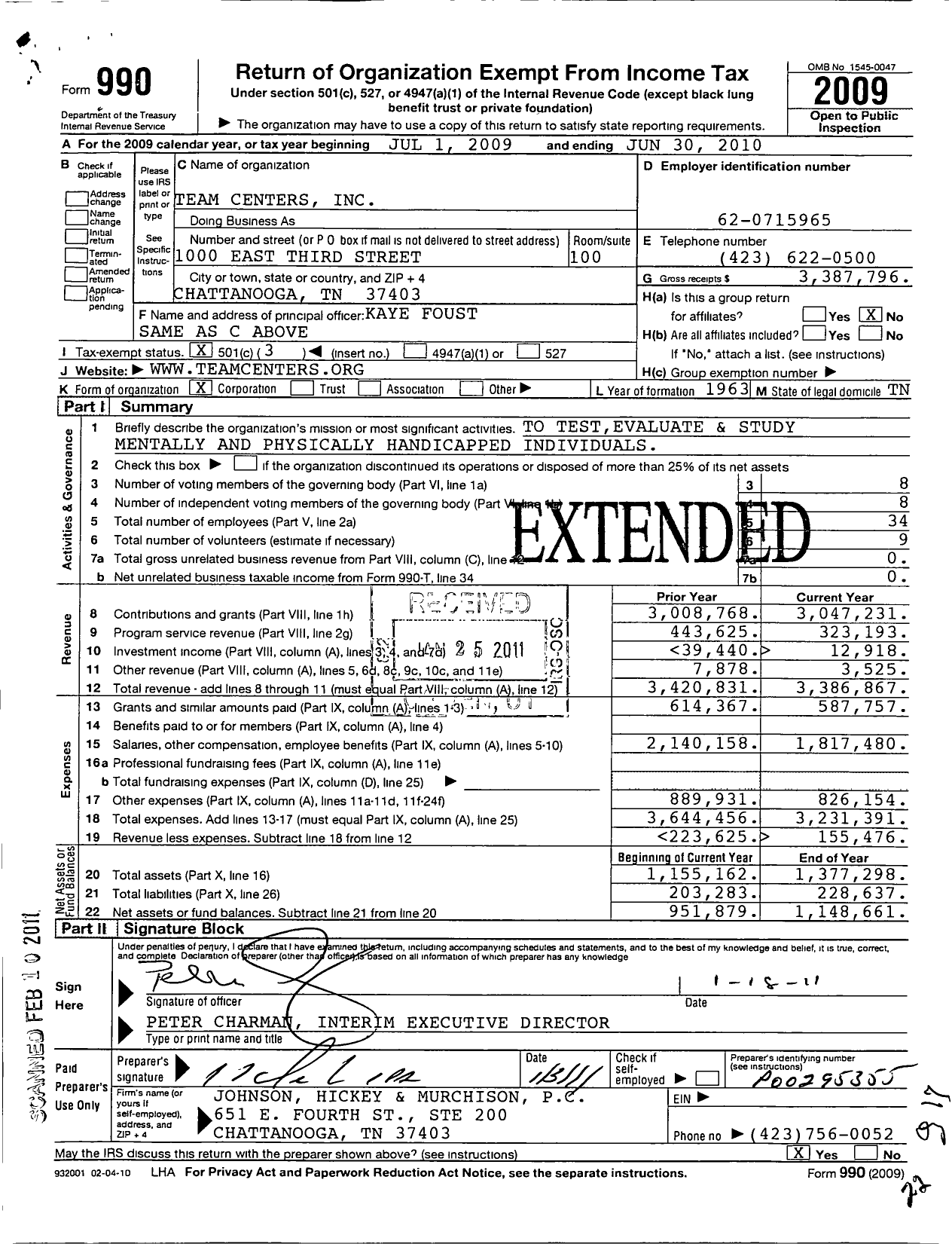 Image of first page of 2009 Form 990 for Team Centers