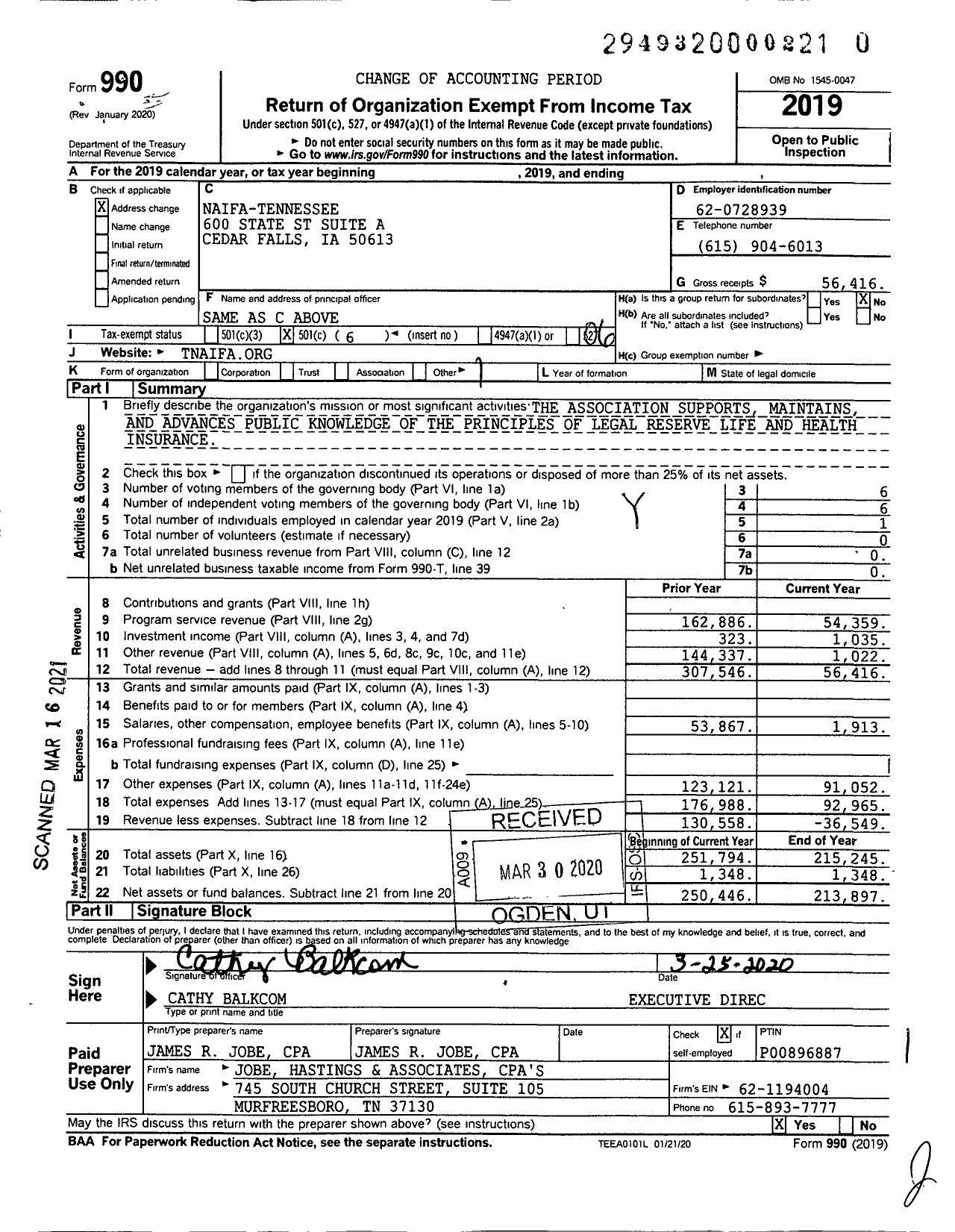 Image of first page of 2019 Form 990O for Naifa - Tennessee