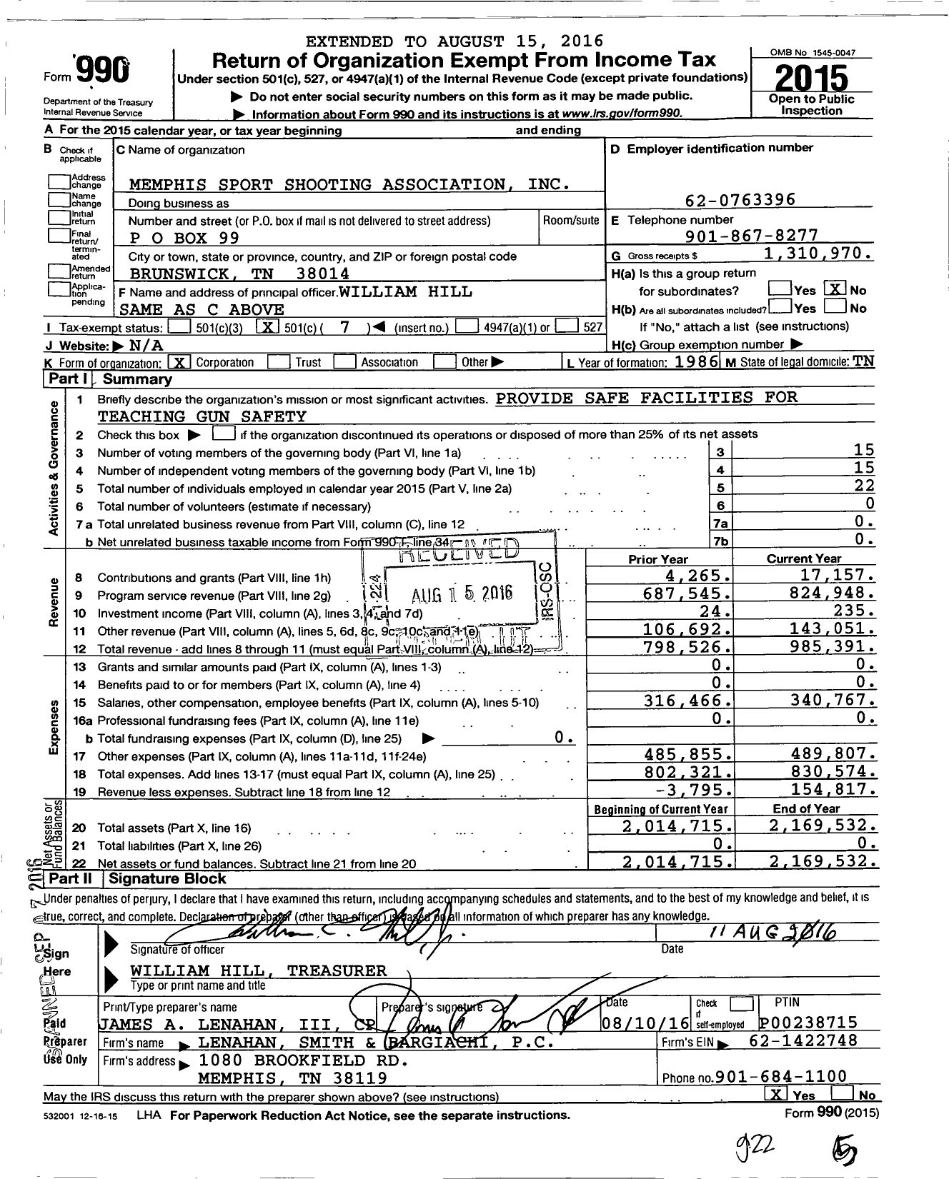 Image of first page of 2015 Form 990O for Memphis Sport Shooting Association