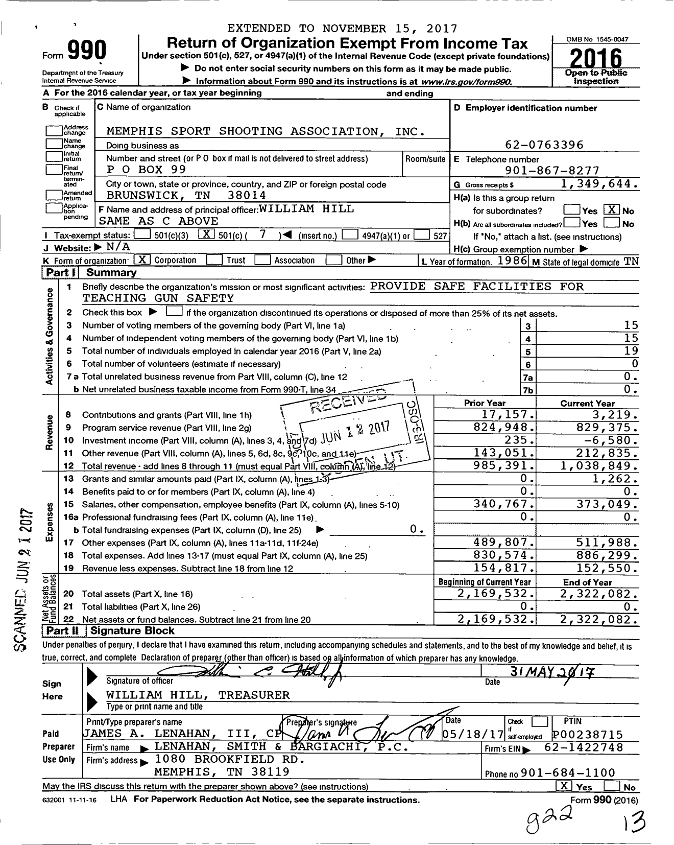 Image of first page of 2016 Form 990O for Memphis Sport Shooting Association